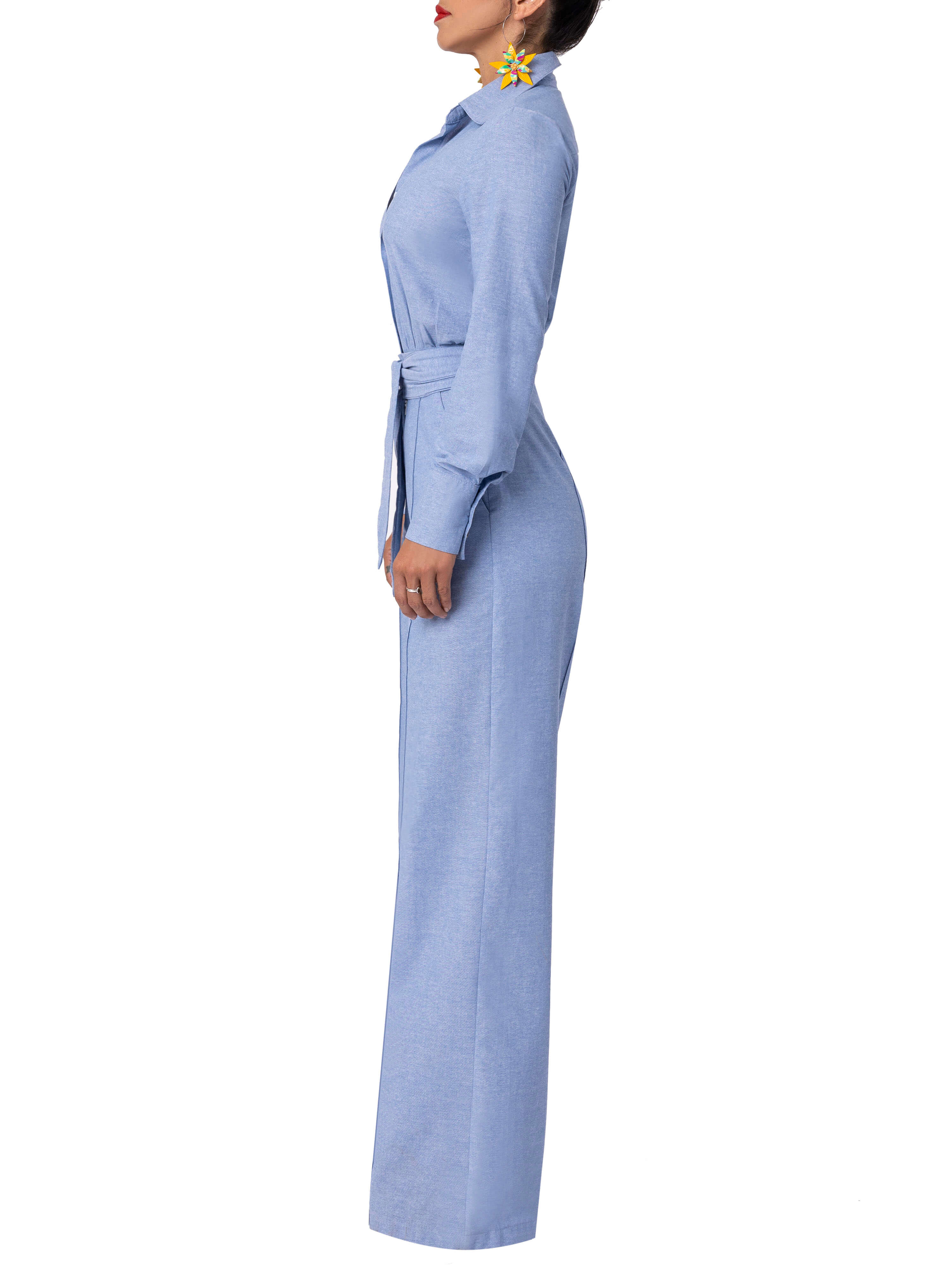 "Oceana" Chambray Button-Down Jumpsuit - Image 4