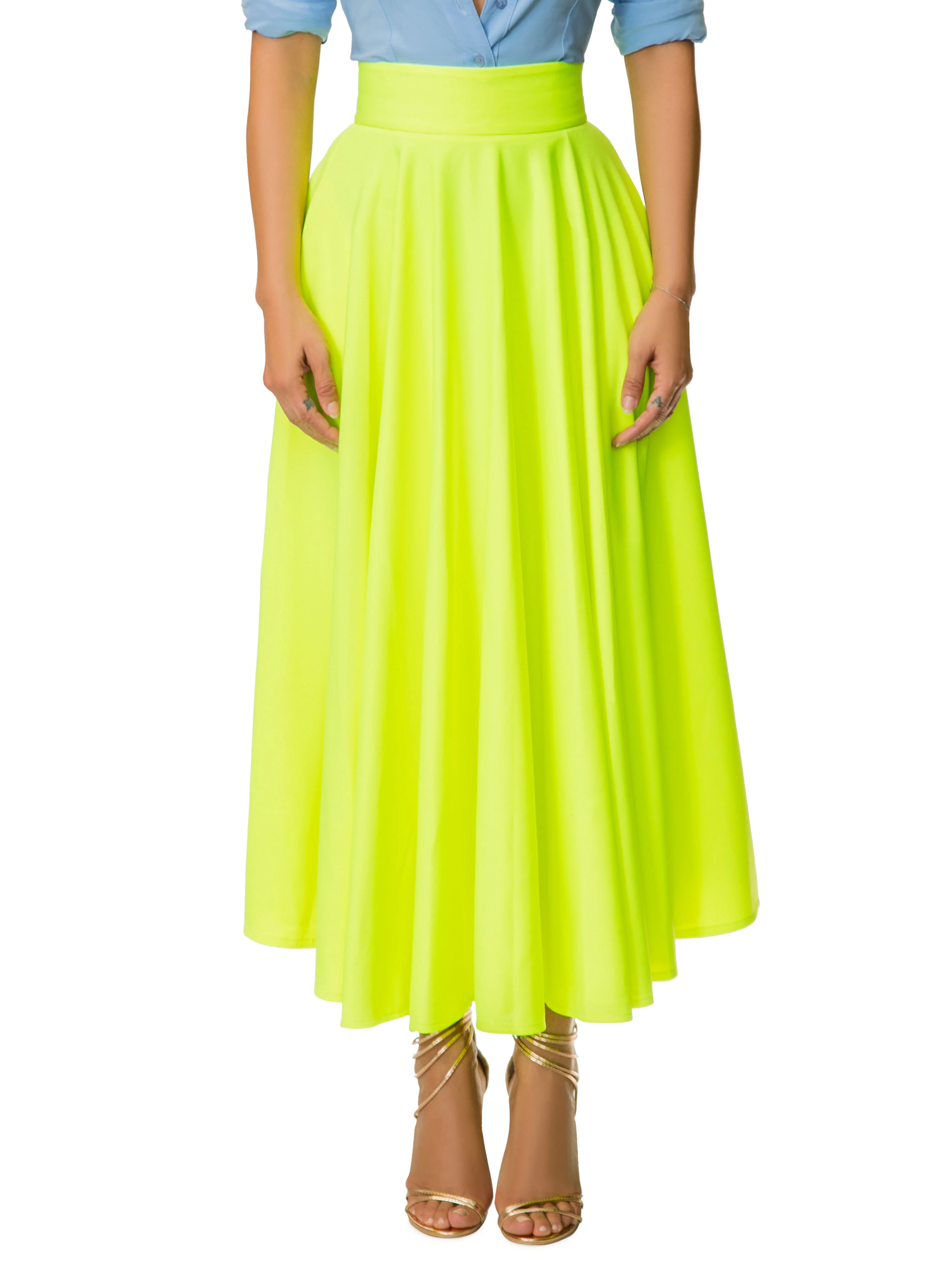 "Ola-Ray" Neon Yellow Midi Skirt - Image 4