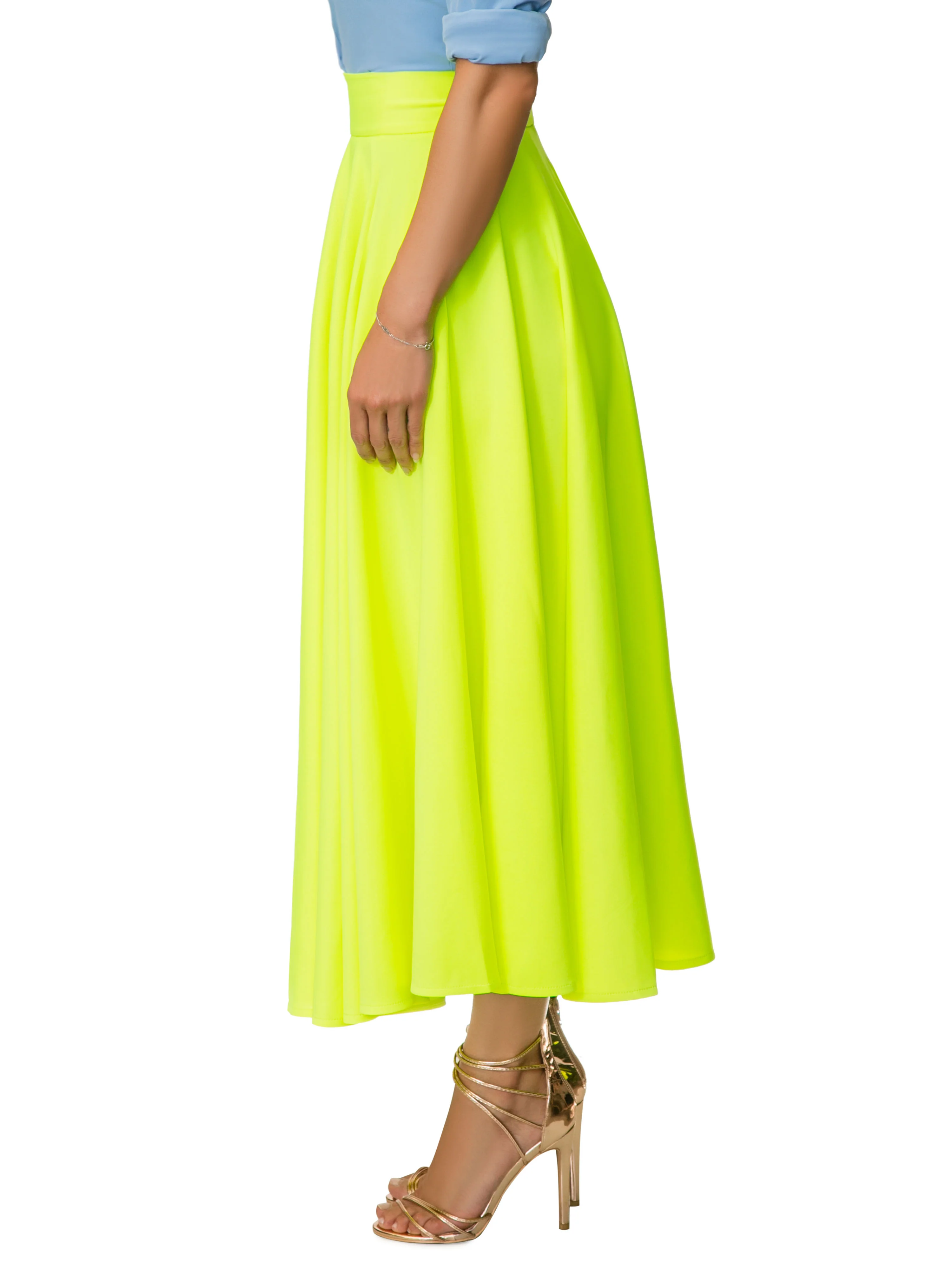 "Ola-Ray" Neon Yellow Midi Skirt - Image 5