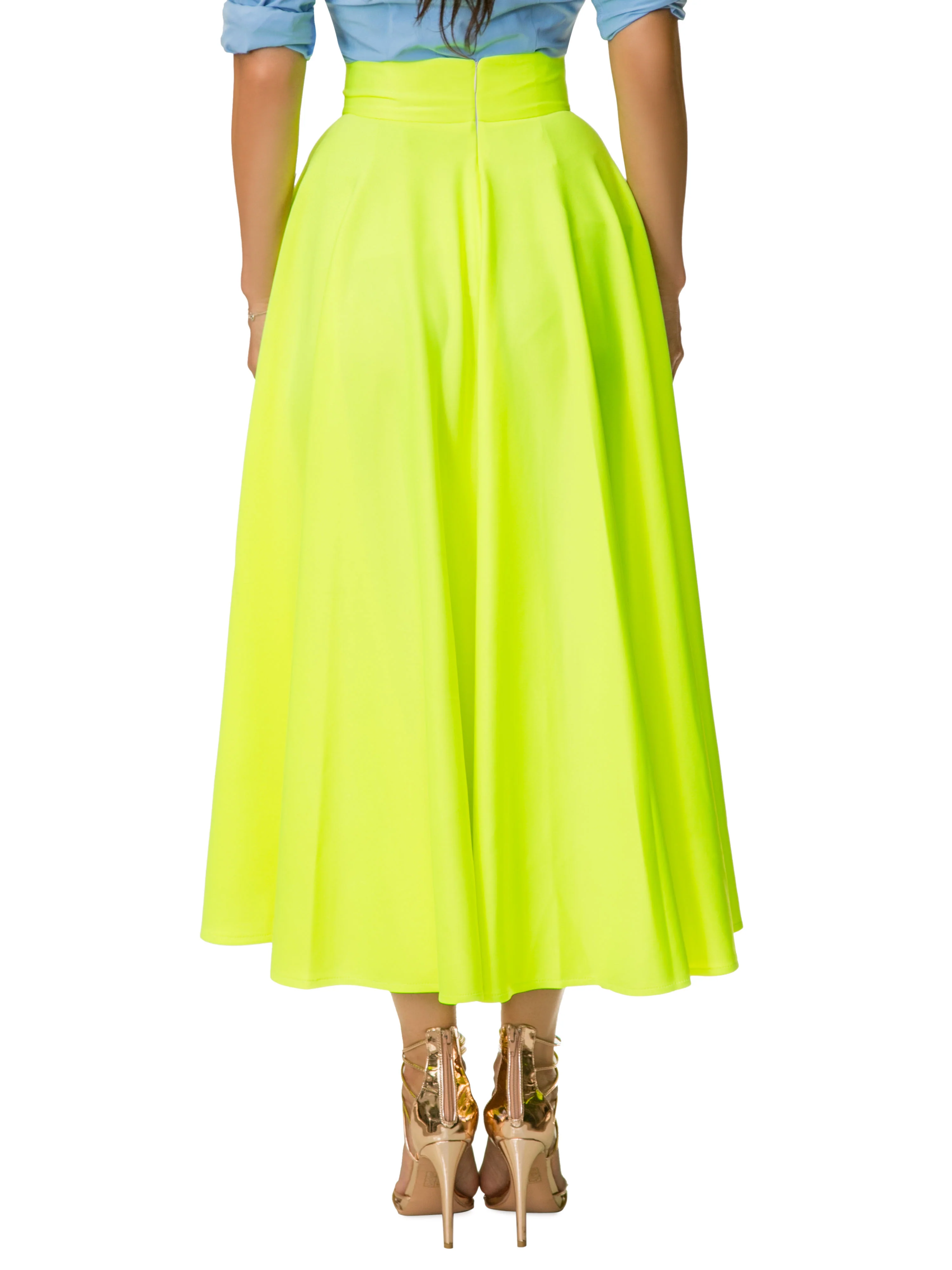 "Ola-Ray" Neon Yellow Midi Skirt - Image 6