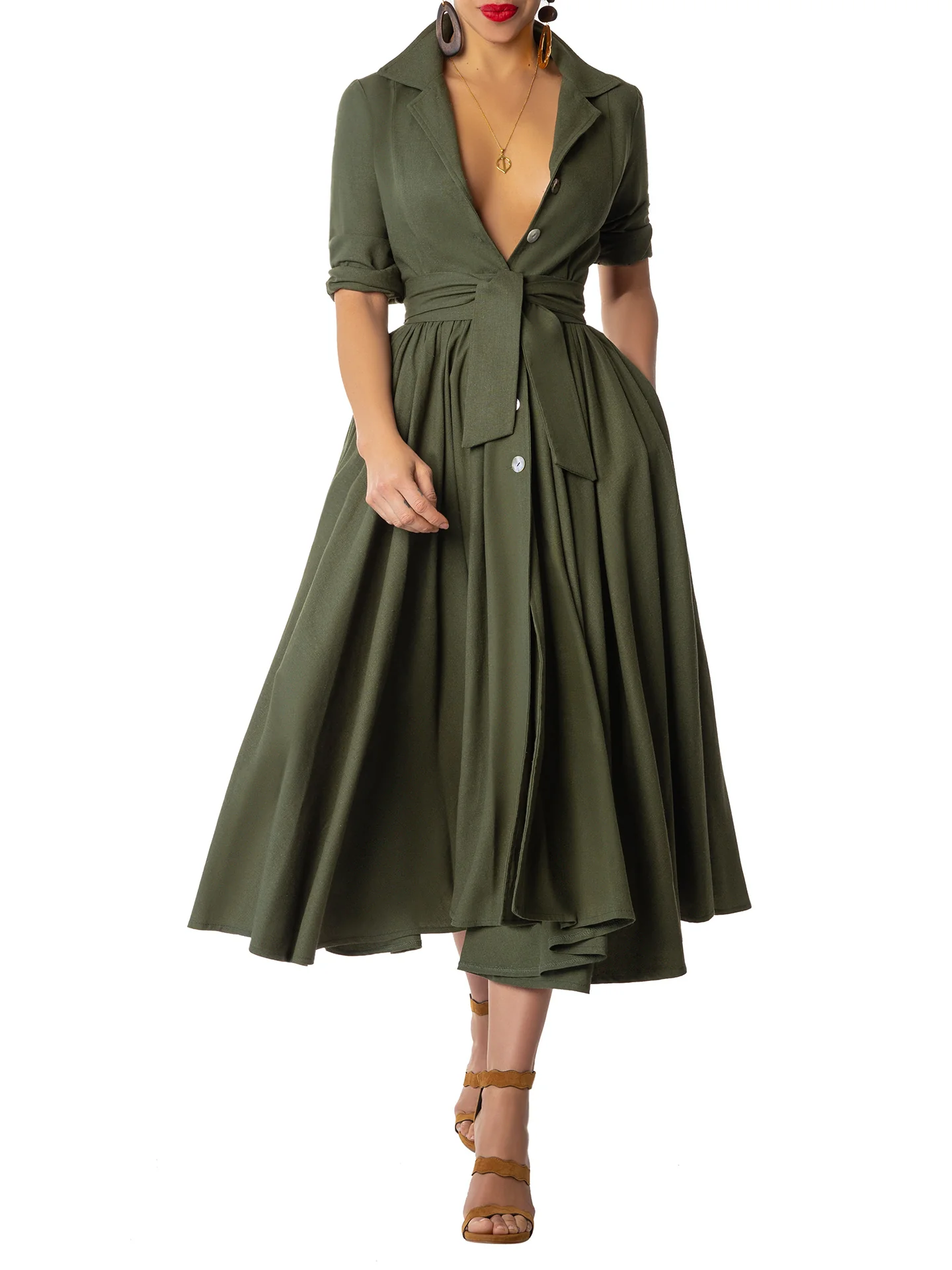 "Olive" Olive Midi Shirtdress - Image 2