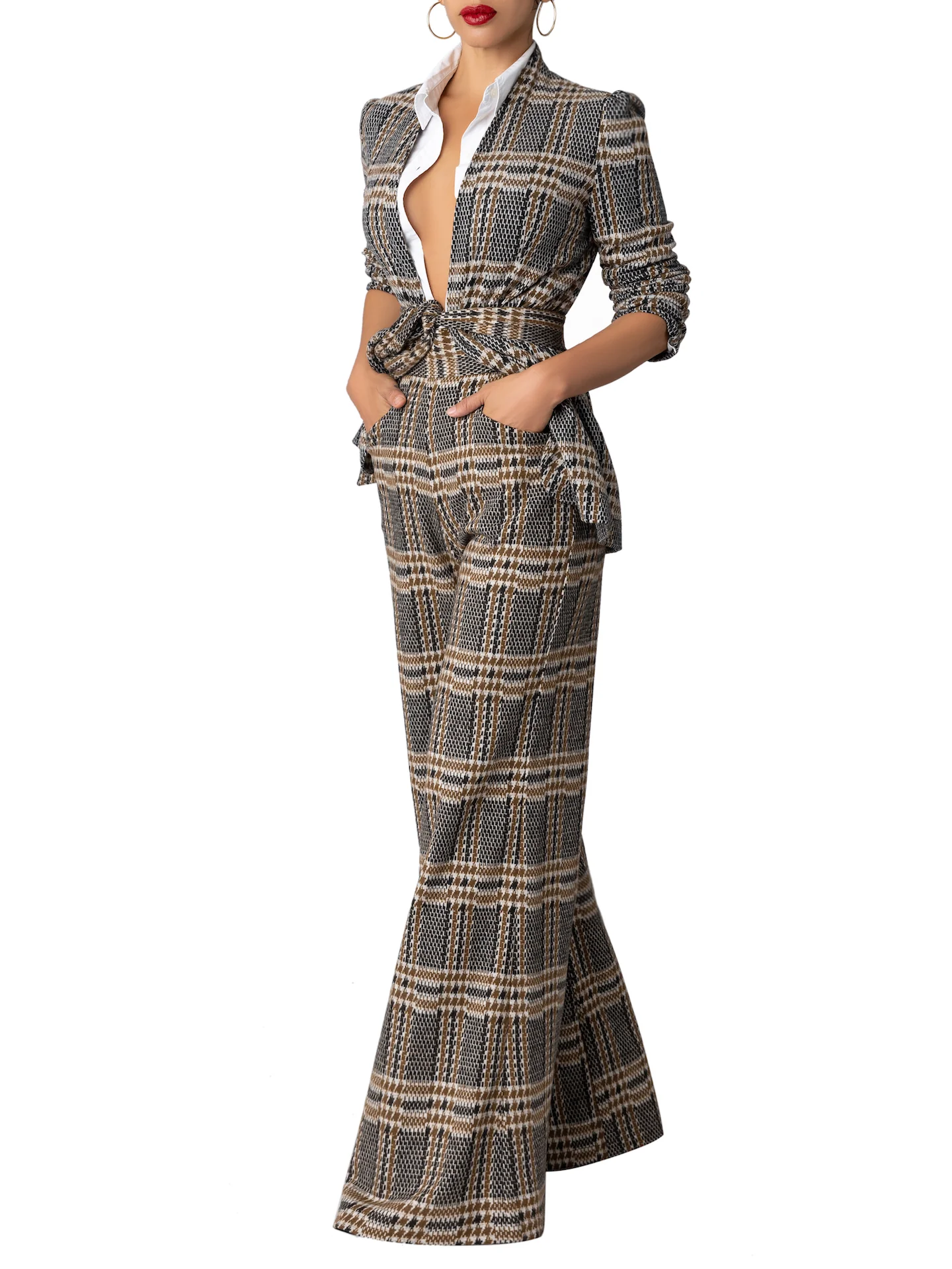 “Oxford” Unlined Brown Brushed Plaid Blazer - Image 5