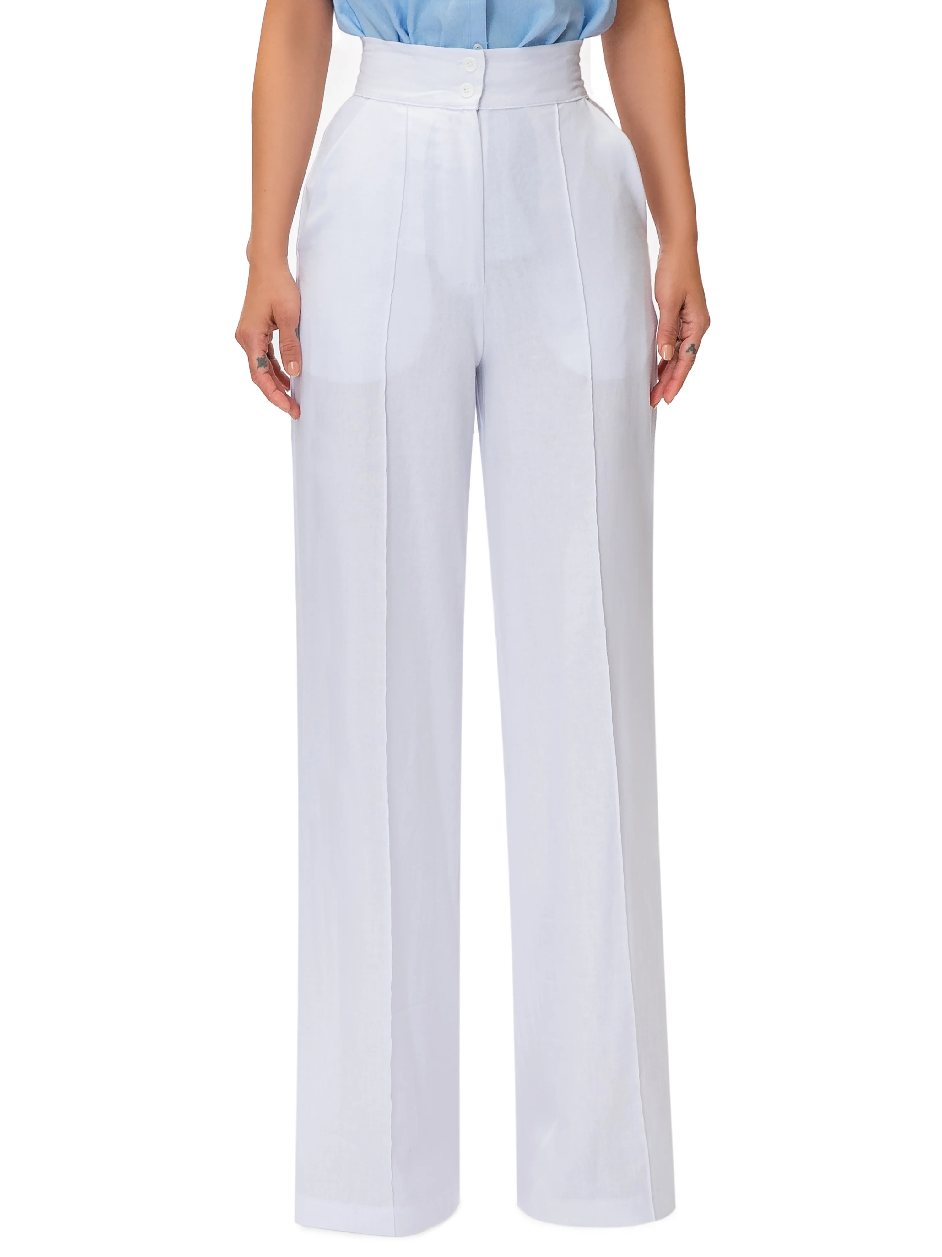 "Palm Springs" White Linen High Waist Pants - Image 4