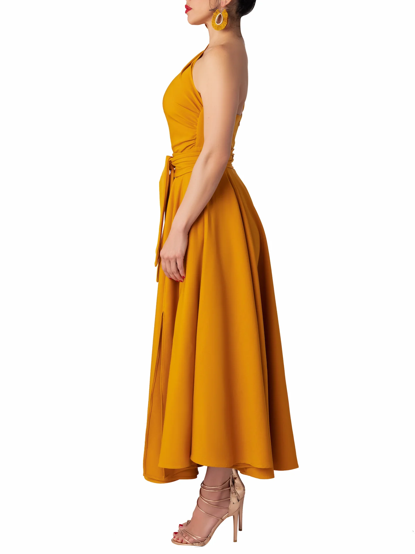 "Papaya" Mustard One-Shoulder Dress - Image 6