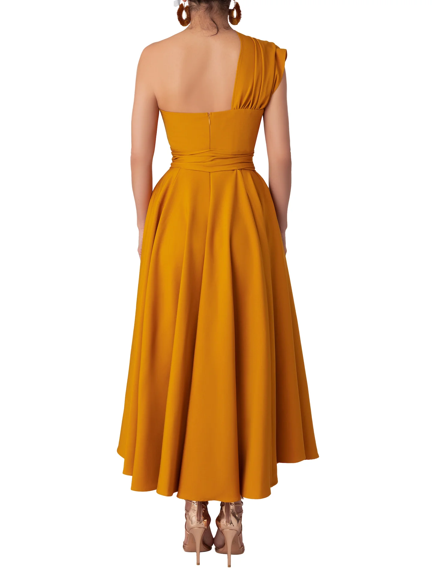 "Papaya" Mustard One-Shoulder Dress - Image 7