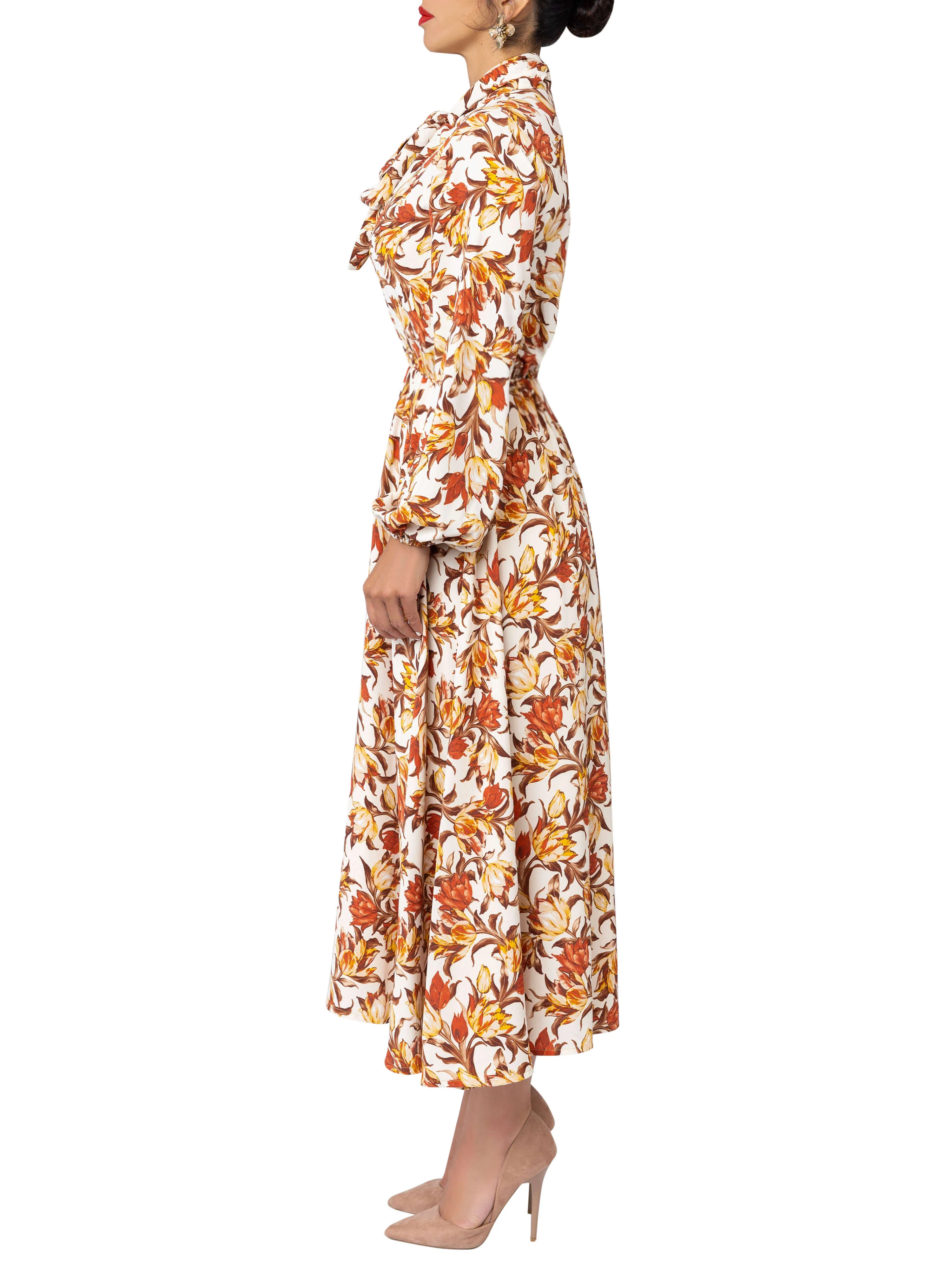 "Peaches" Floral Pussybow Midi Dress - Image 4