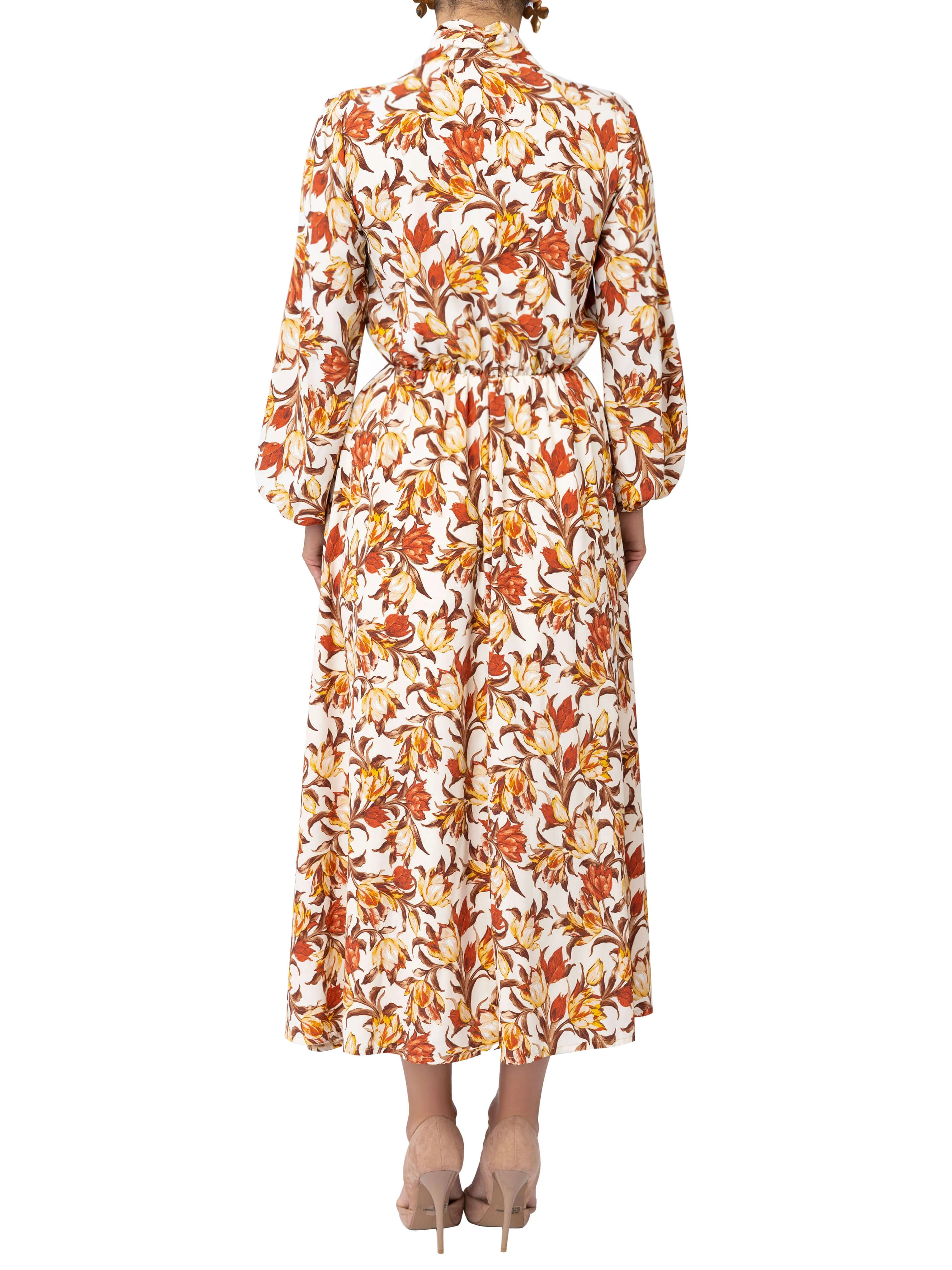 "Peaches" Floral Pussybow Midi Dress - Image 5
