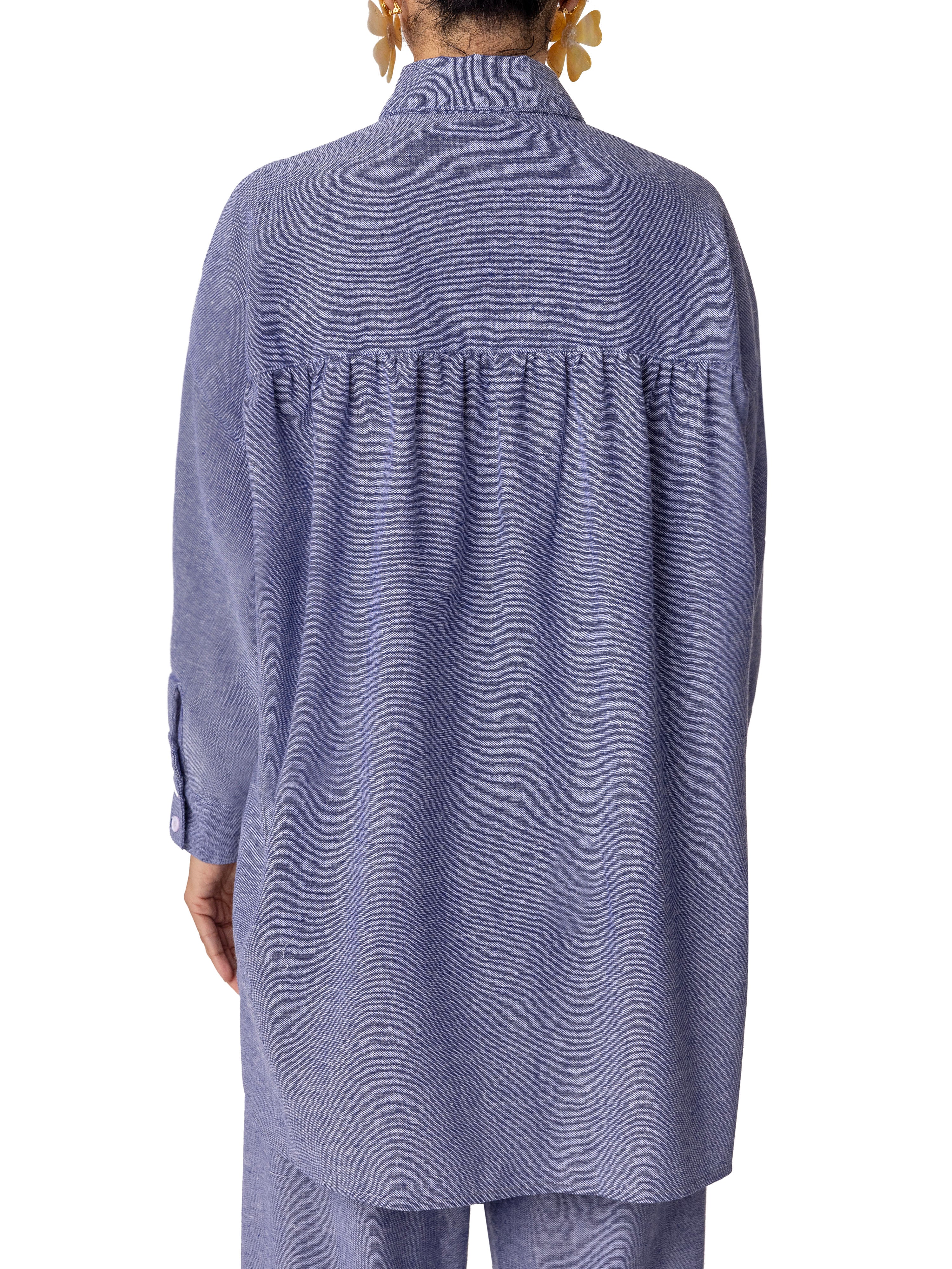 "Penelope" Chambray Oversized Button-Down Top - Image 7