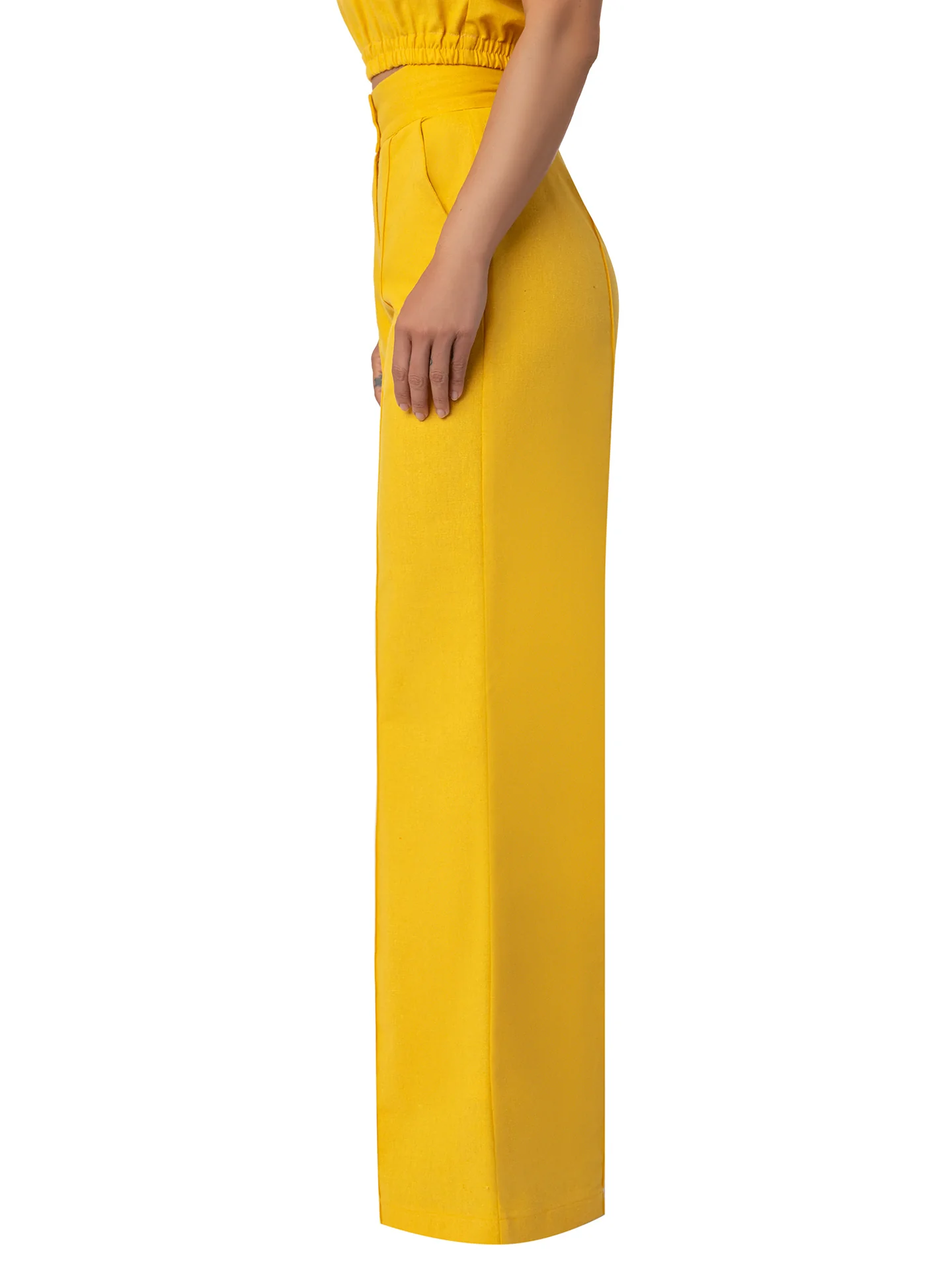 "Piña Colada" Yellow Linen High Waisted Pants - Image 5