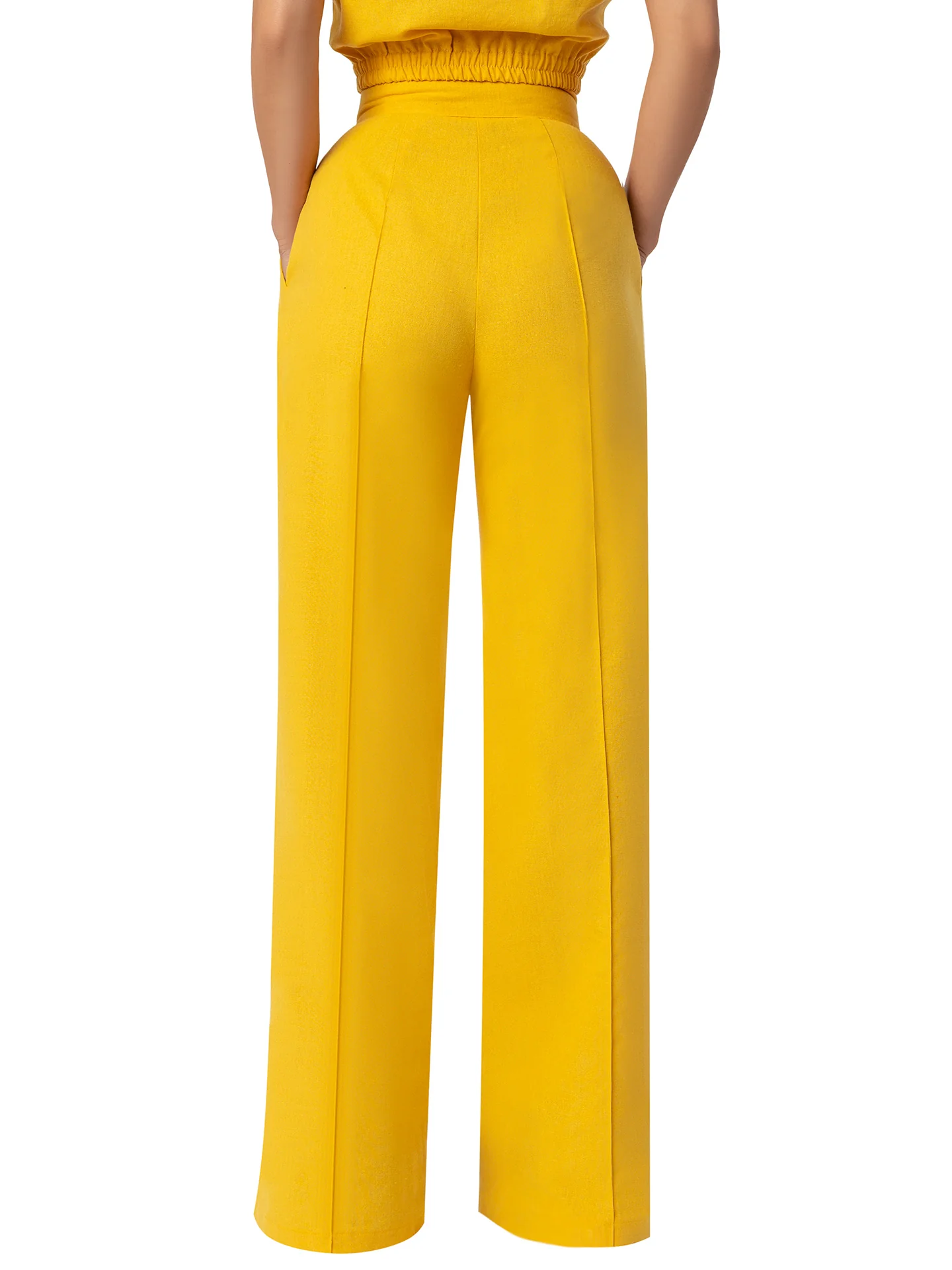 "Piña Colada" Yellow Linen High Waisted Pants - Image 6
