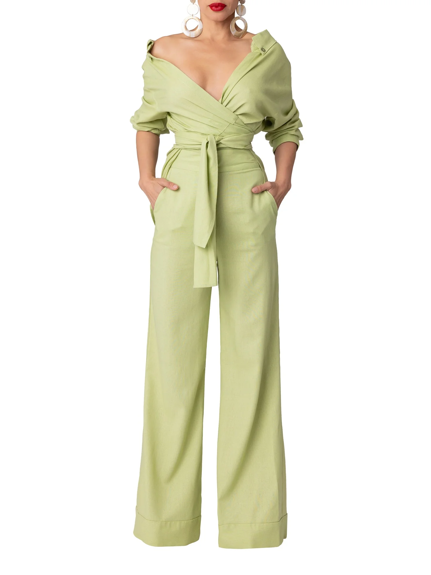 "Praslin" Sage High Waist Wide Leg Pants - Image 4