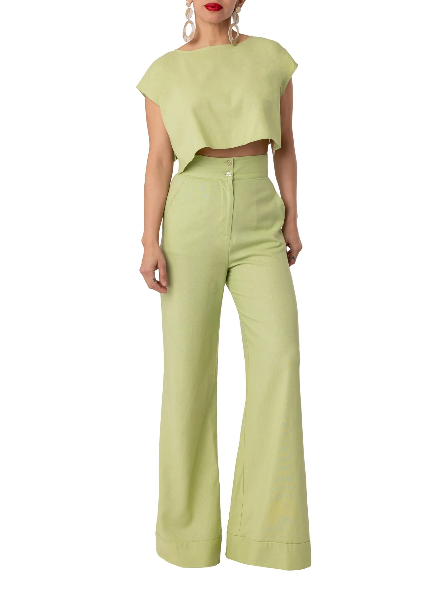 "Praslin" Sage High Waist Wide Leg Pants - Image 5