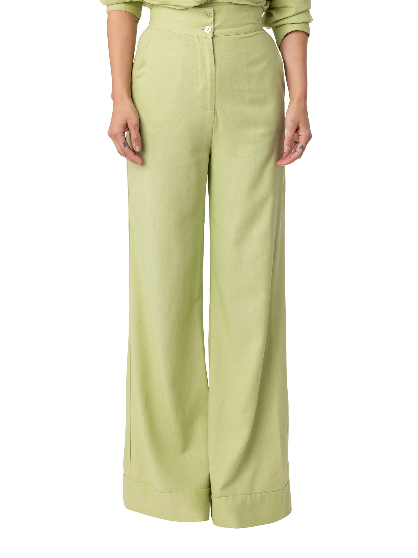 "Praslin" Sage High Waist Wide Leg Pants - Image 6