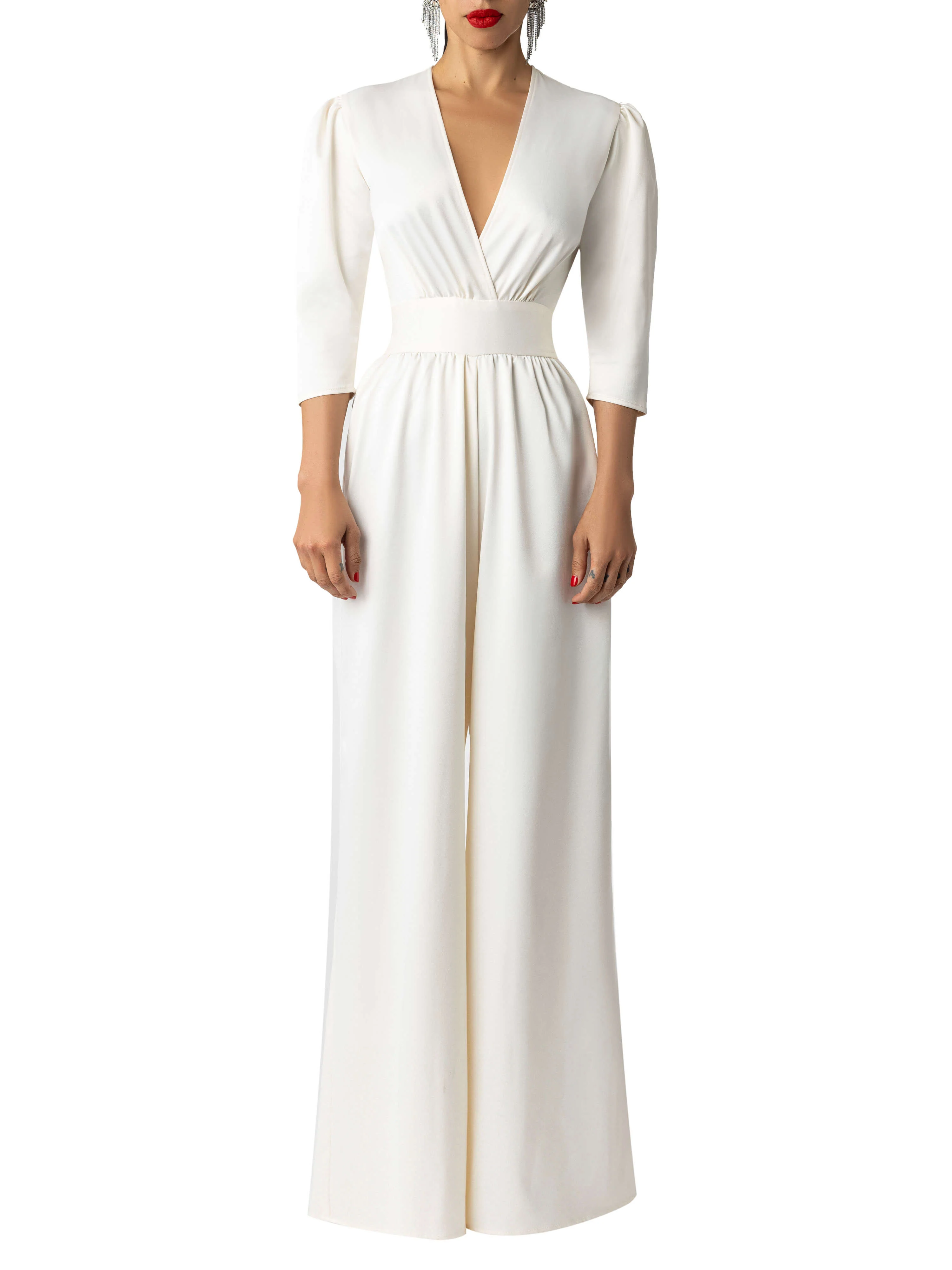 "Priscilla" Ivory V-Neck Jumpsuit - Image 3