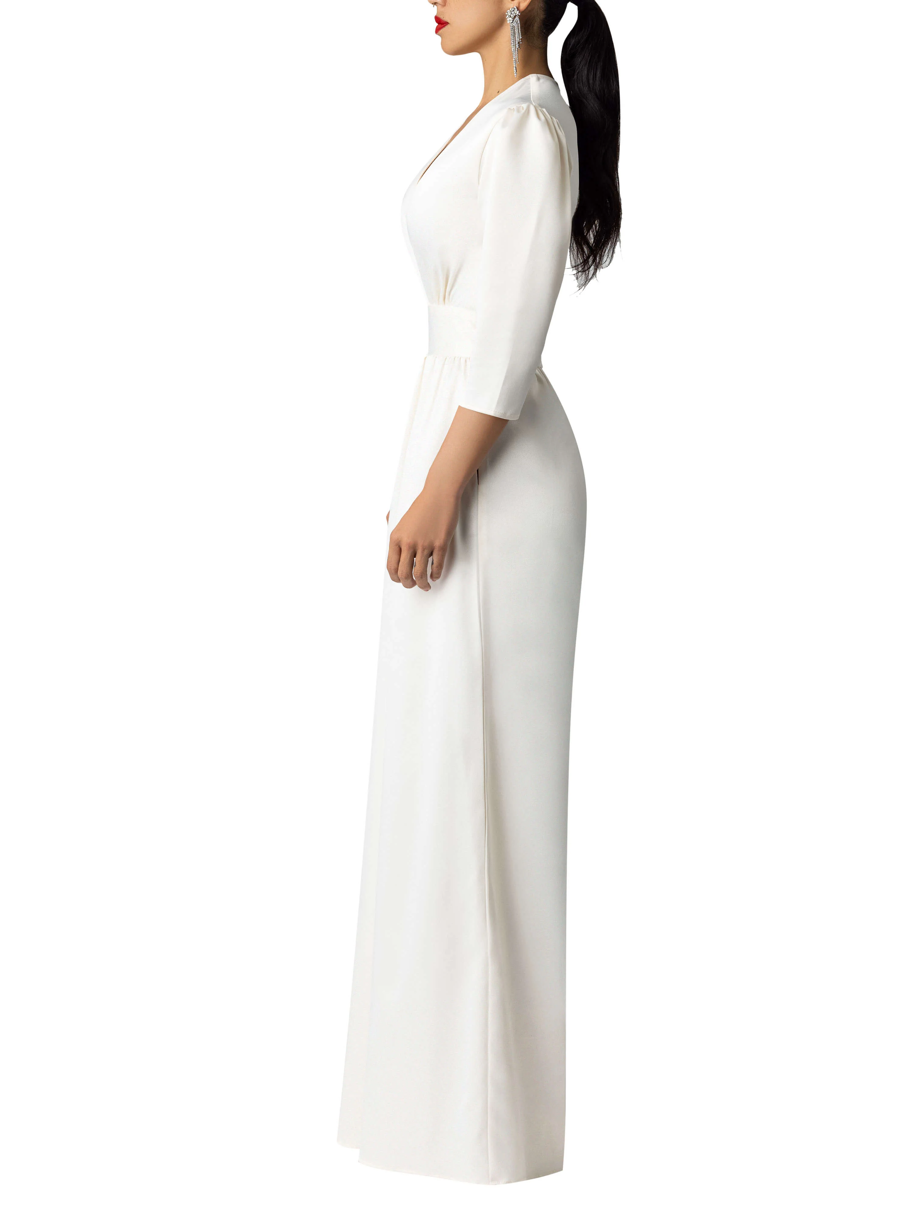"Priscilla" Ivory V-Neck Jumpsuit - Image 4