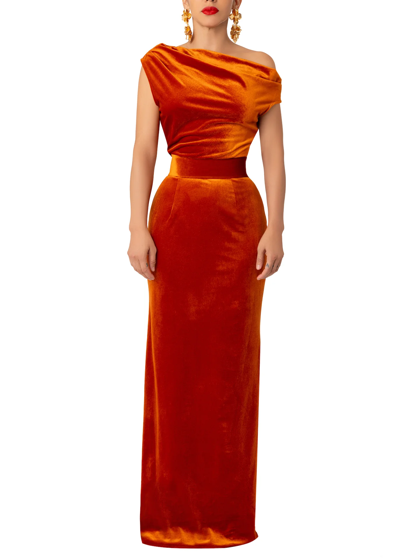 “Qetsiyah” Copper Off Shoulder Dress - Image 4
