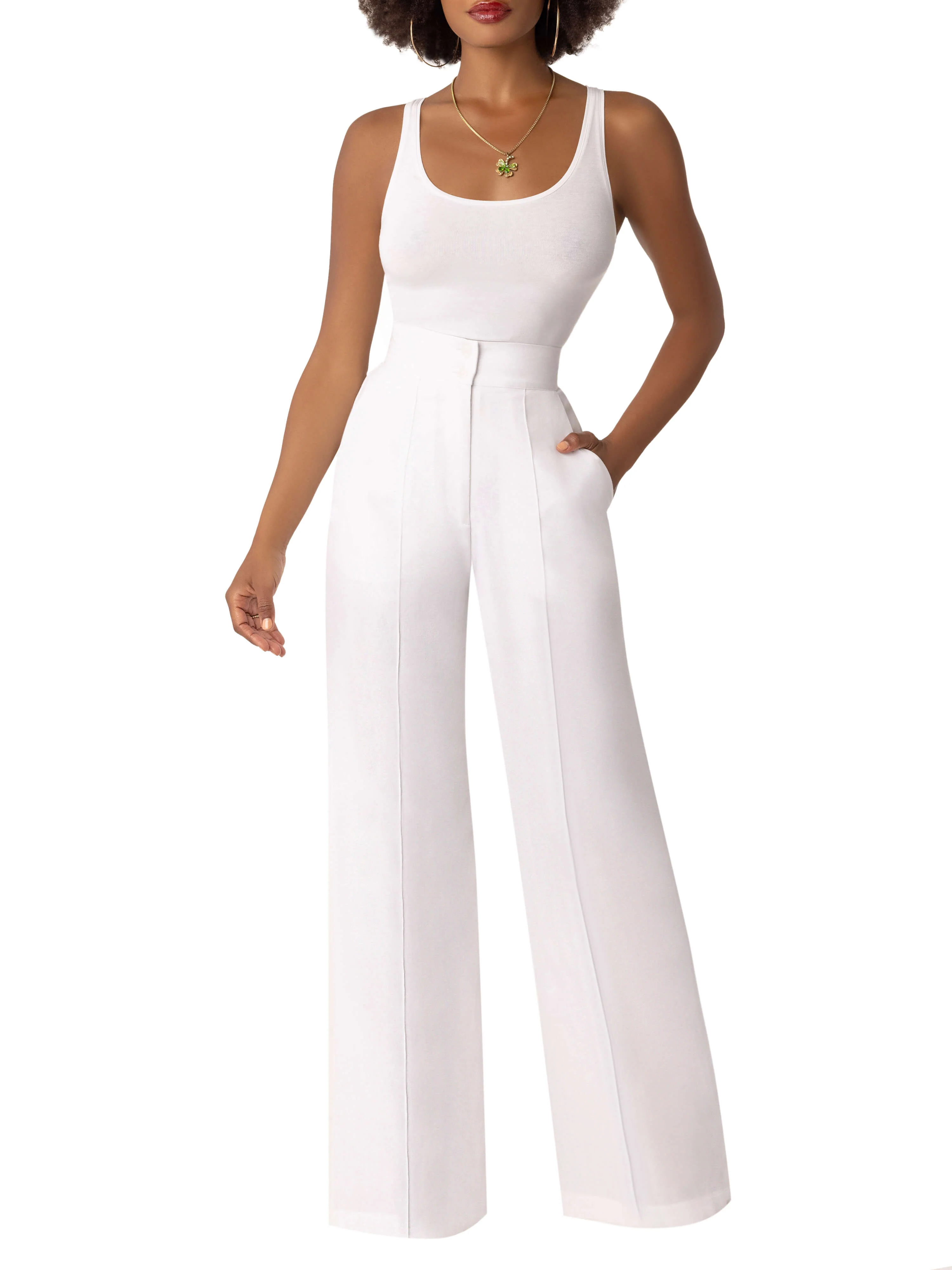 "Rashida" Ivory High Waist Pants - Image 3