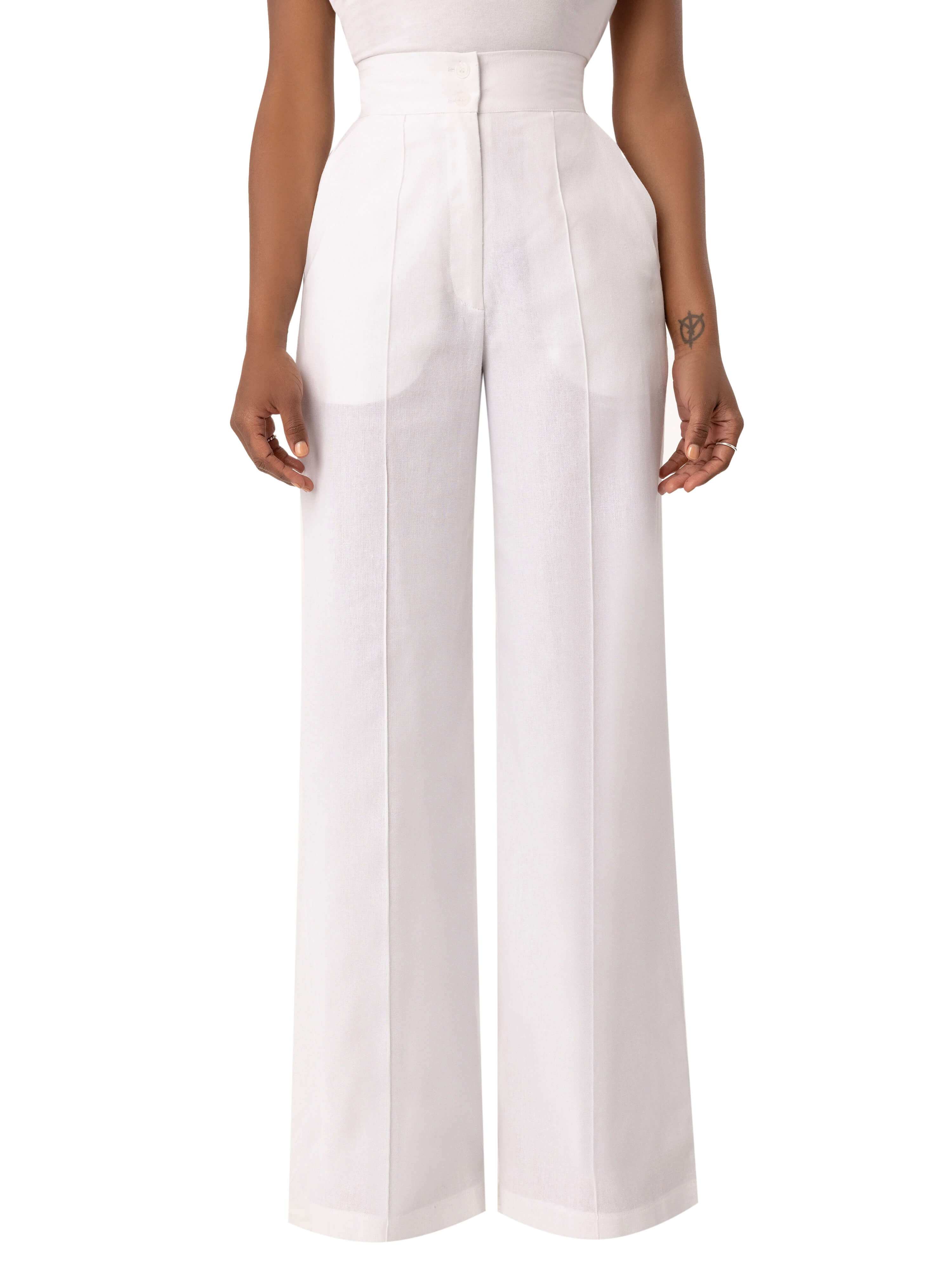 "Rashida" Ivory High Waist Pants - Image 4