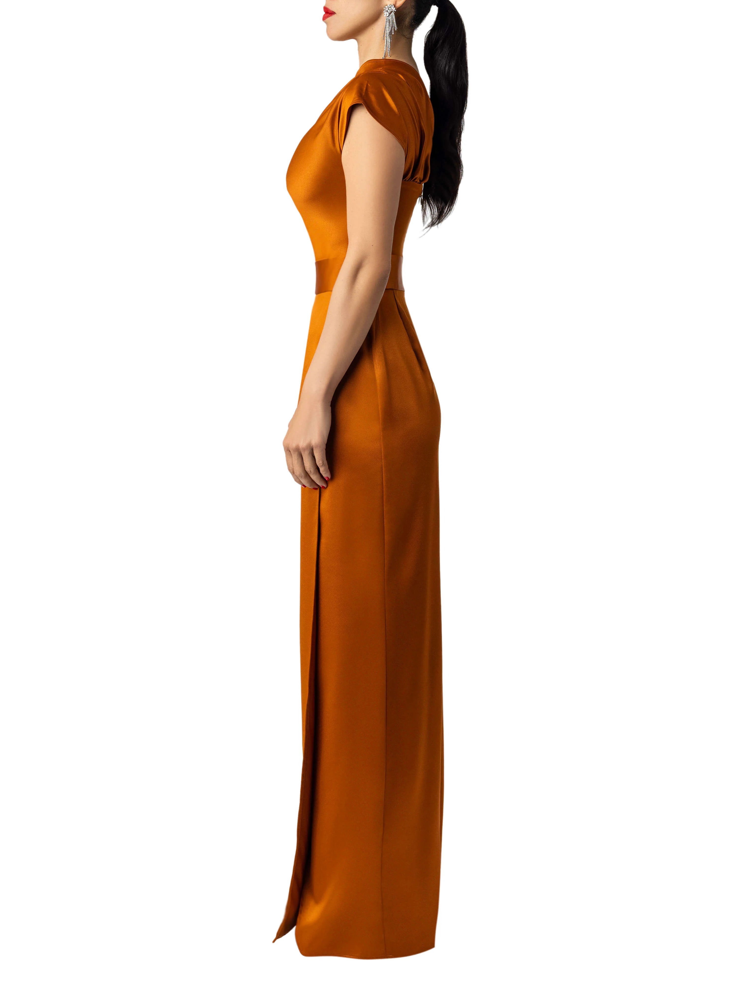 "Reyna" Cognac One Shoulder Maxi Dress - Image 5