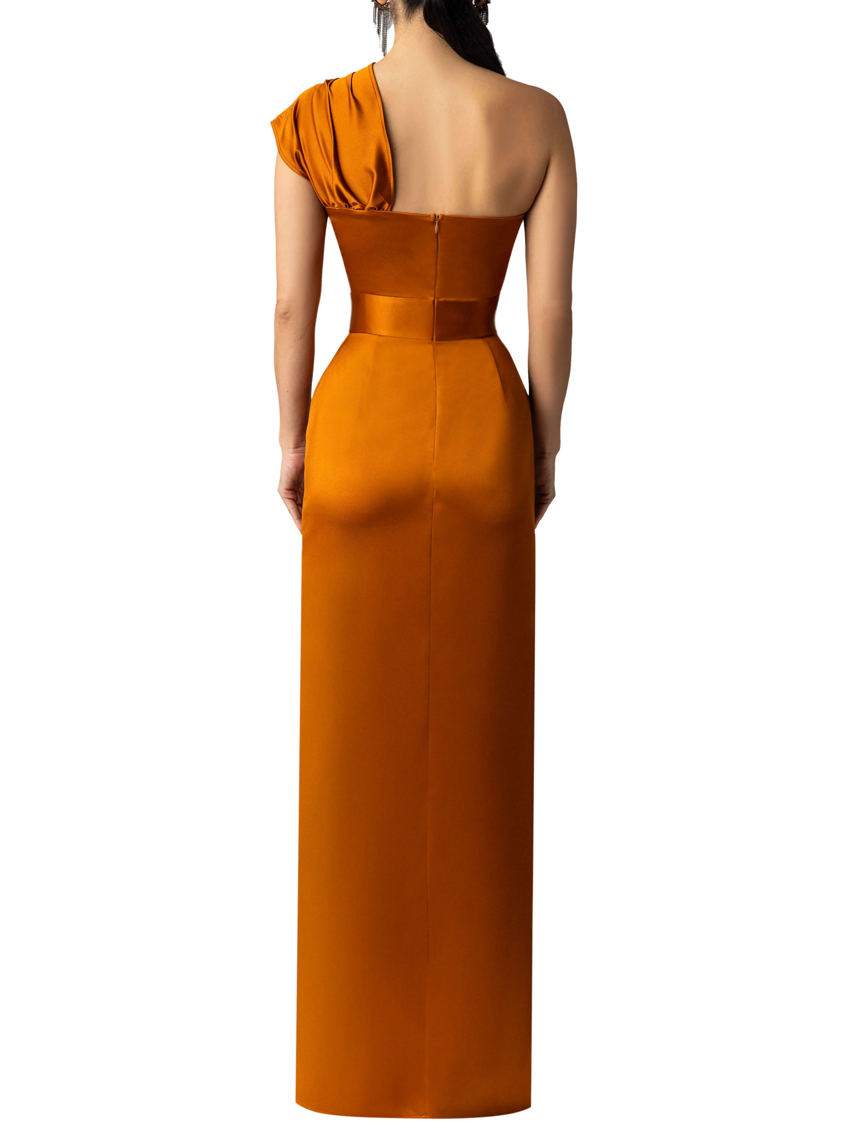 "Reyna" Cognac One Shoulder Maxi Dress - Image 6