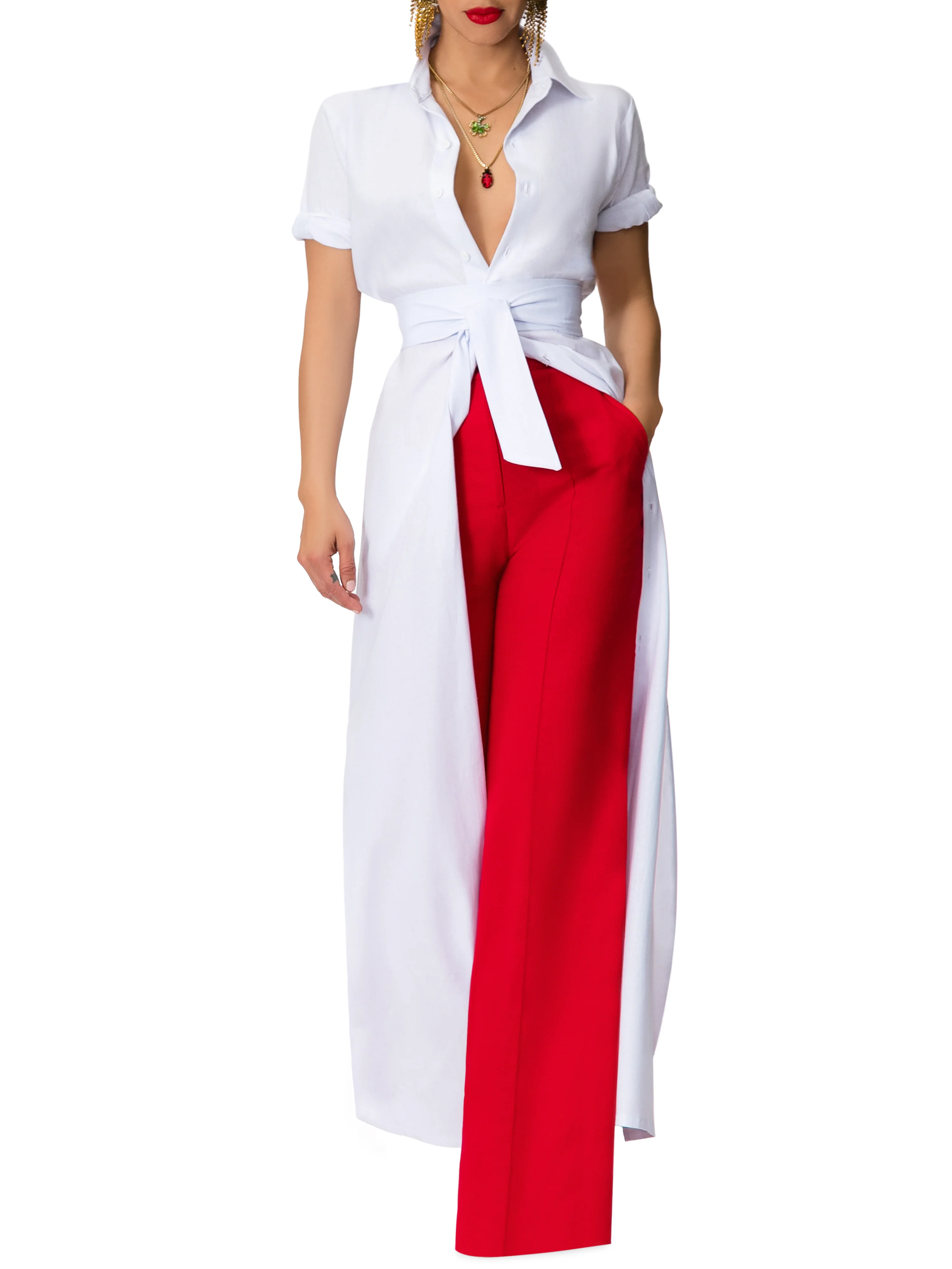 "Rodeo Drive" White Button-Down Maxi Shirtdress - Image 3
