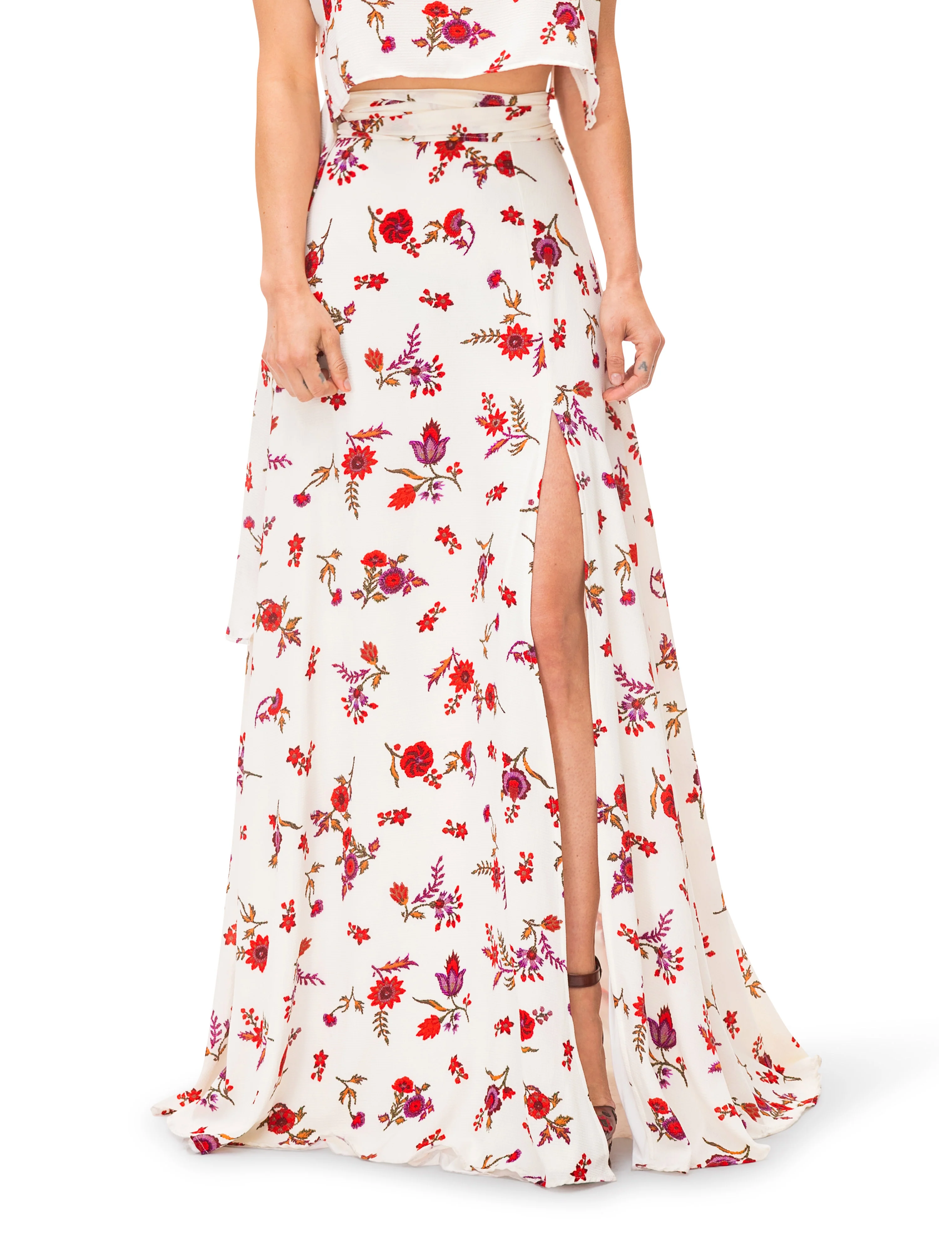"Rose" Floral Maxi Skirt w/Front Slit - Image 3