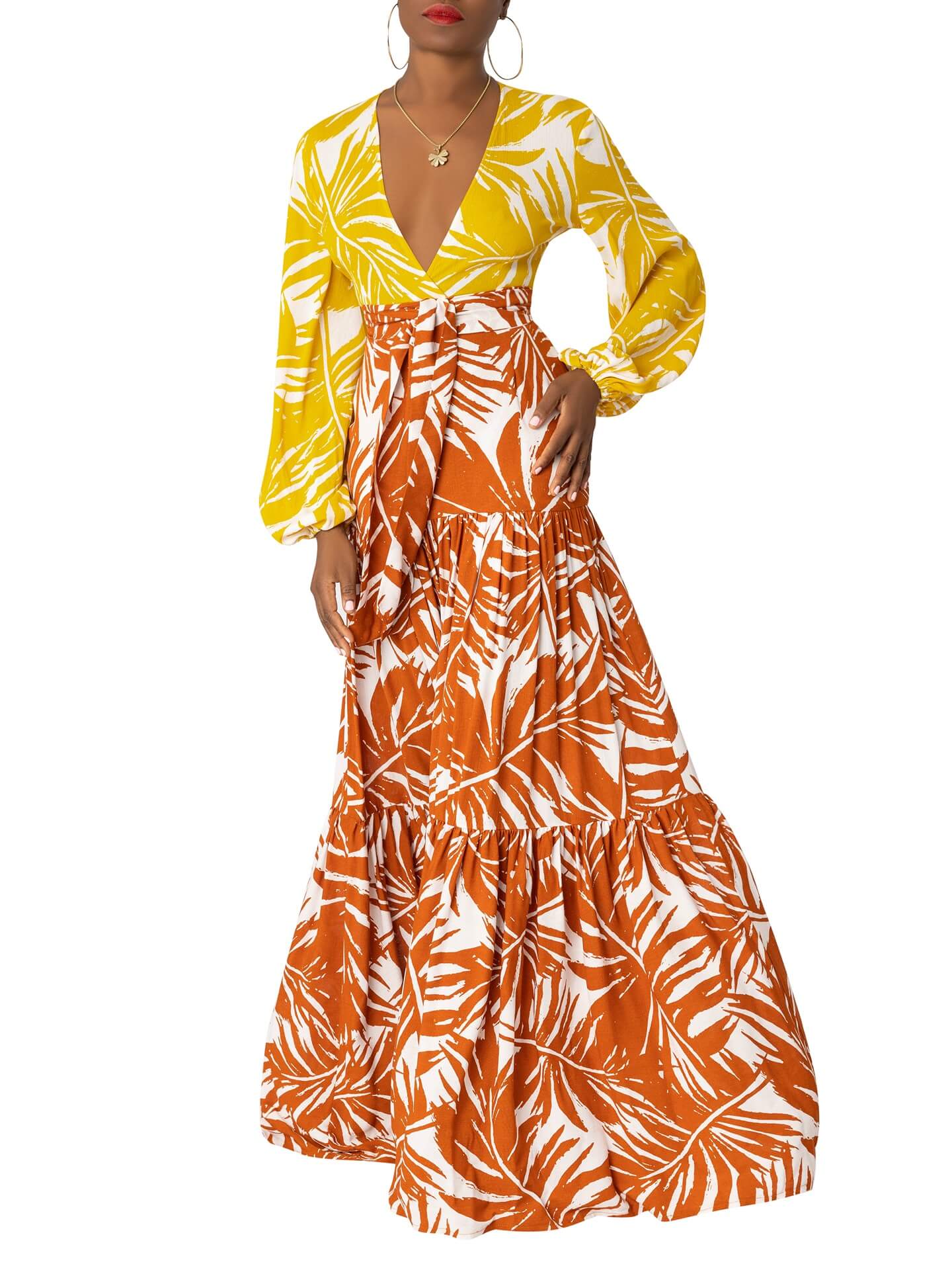 “Royal Palm” Color block Tiered Maxi Dress - Image 4