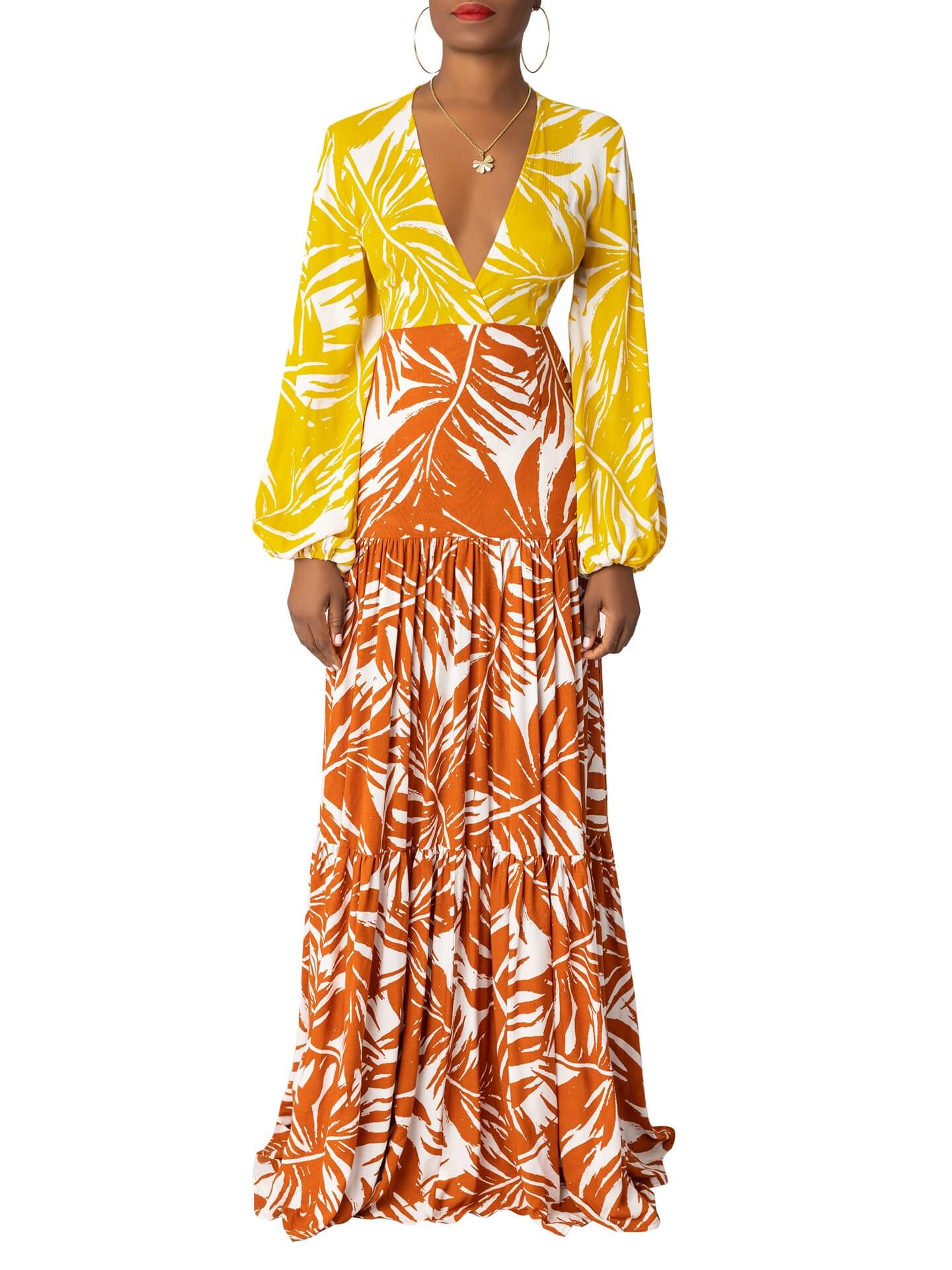 “Royal Palm” Color block Tiered Maxi Dress - Image 5