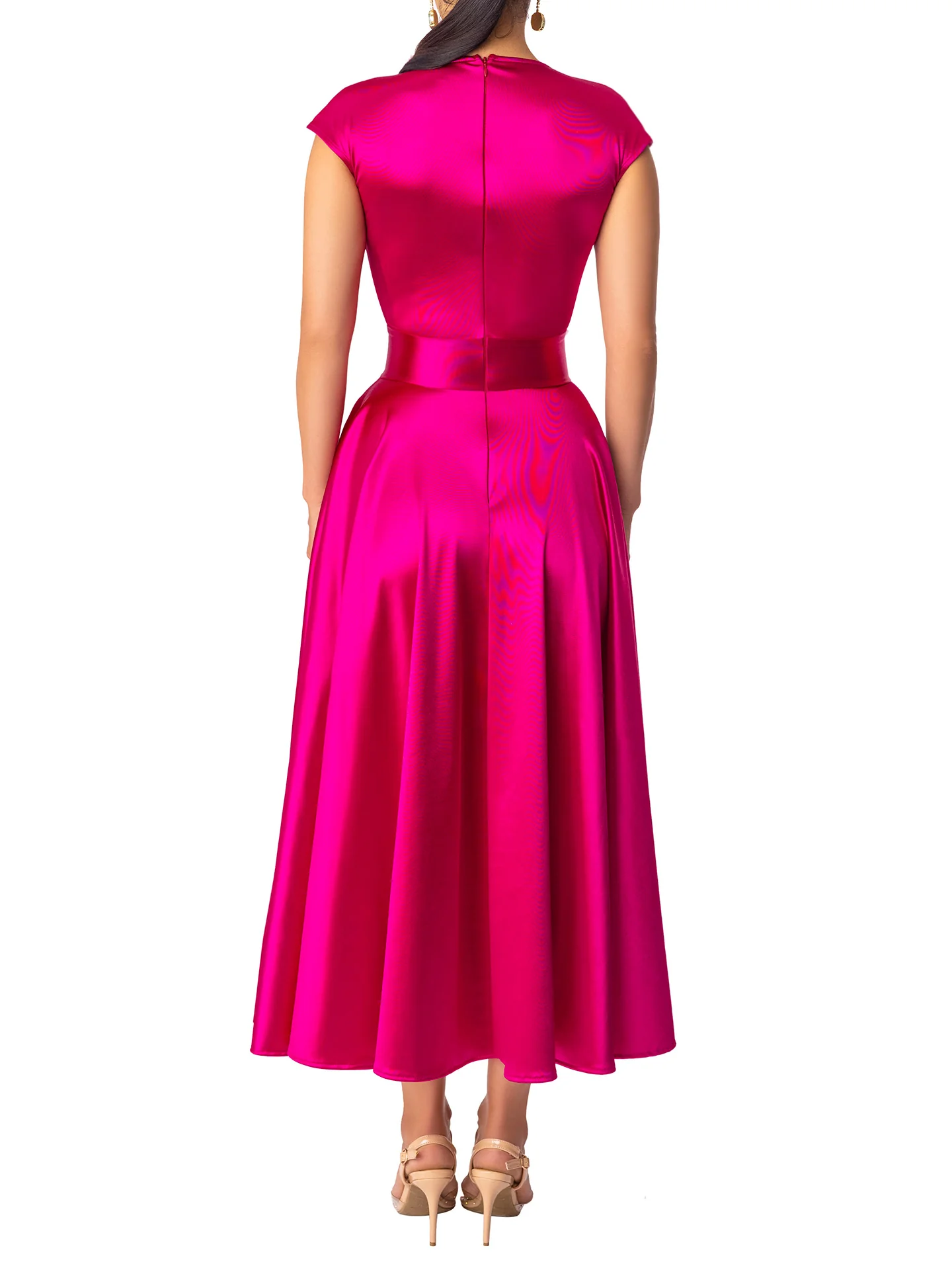 "Rubellite" Magenta V-Neck Midi Dress - Image 5
