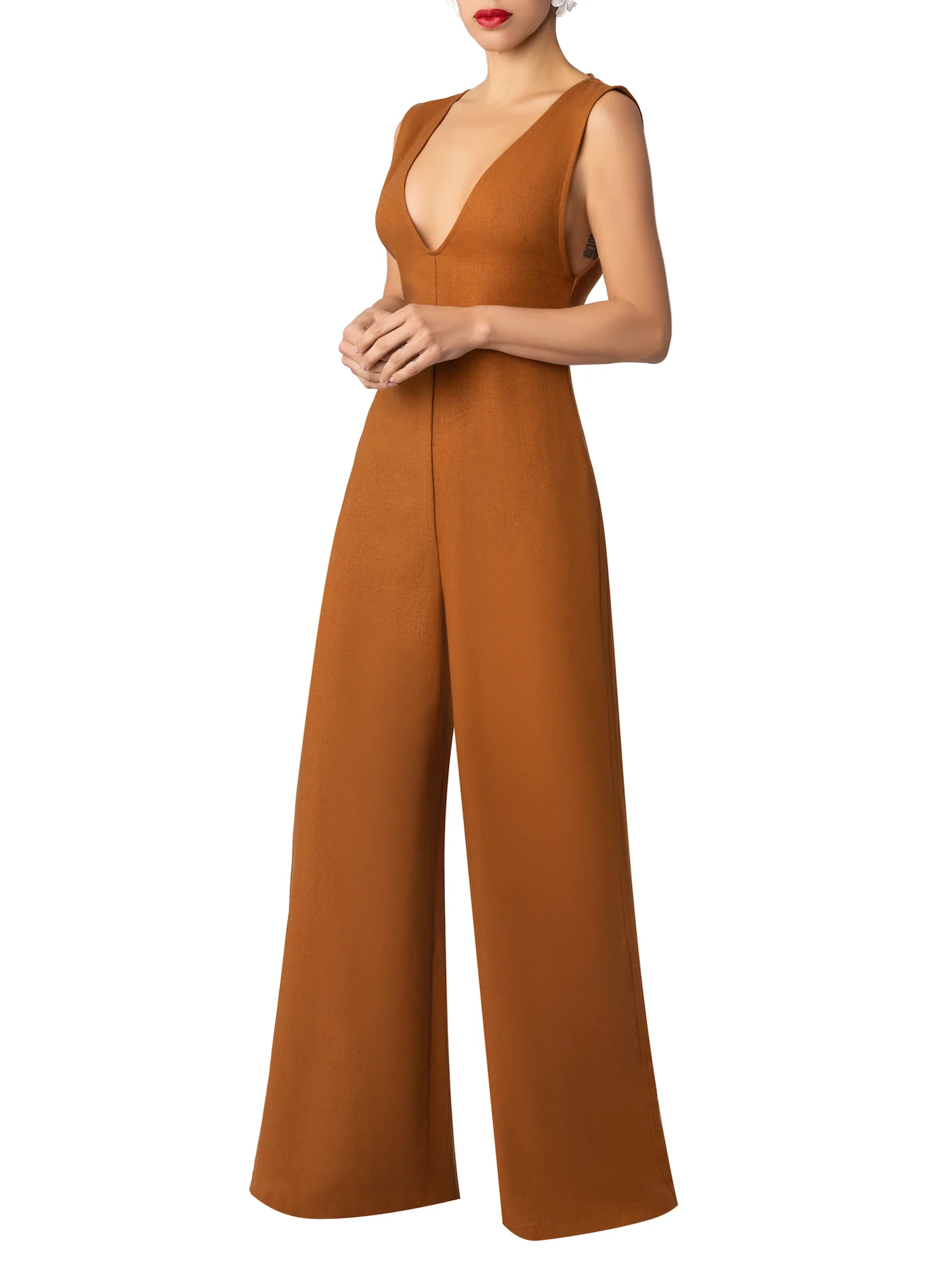 “Rue” Cognac Linen Jumpsuit - Image 4
