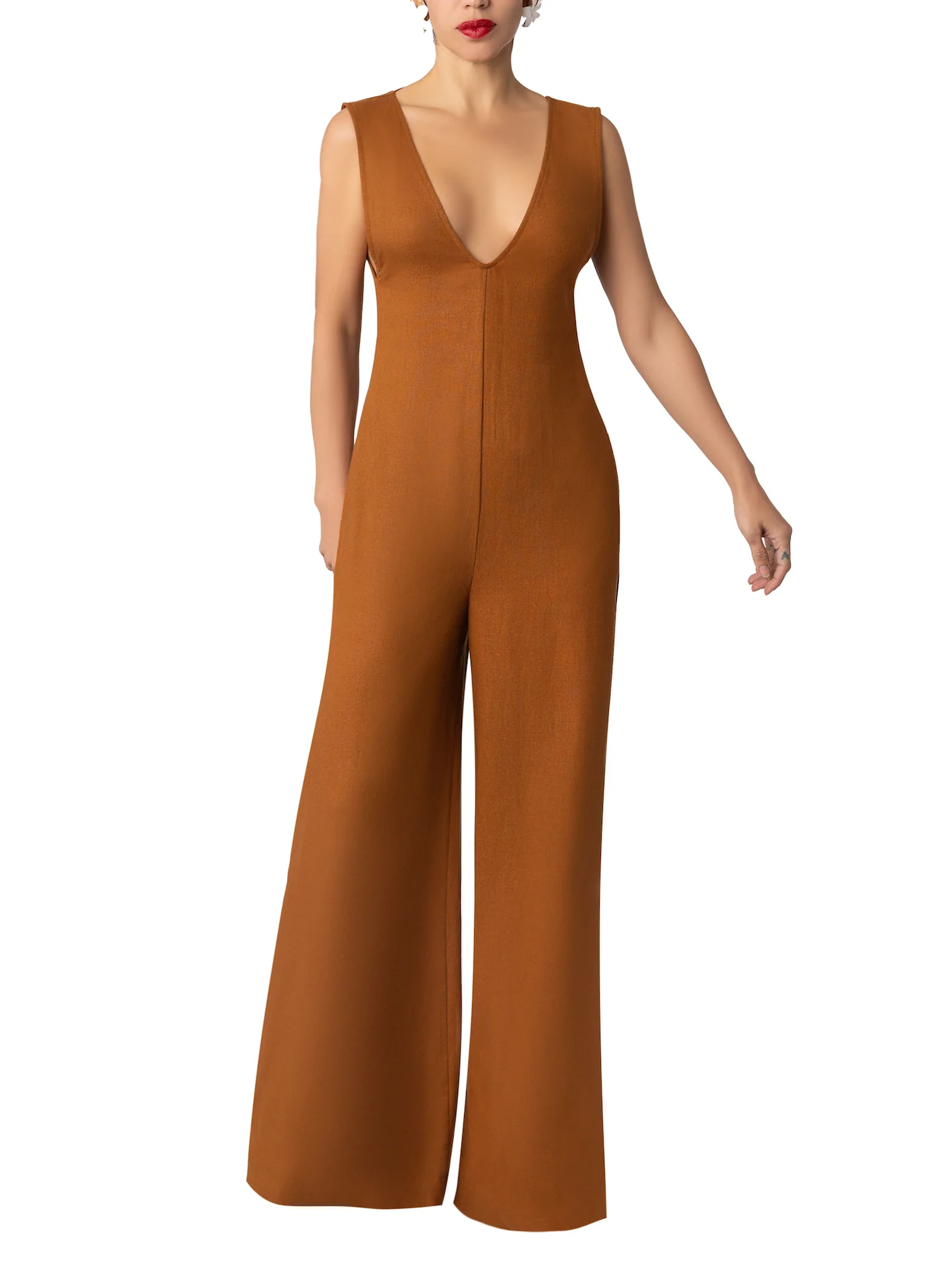 “Rue” Cognac Linen Jumpsuit - Image 5