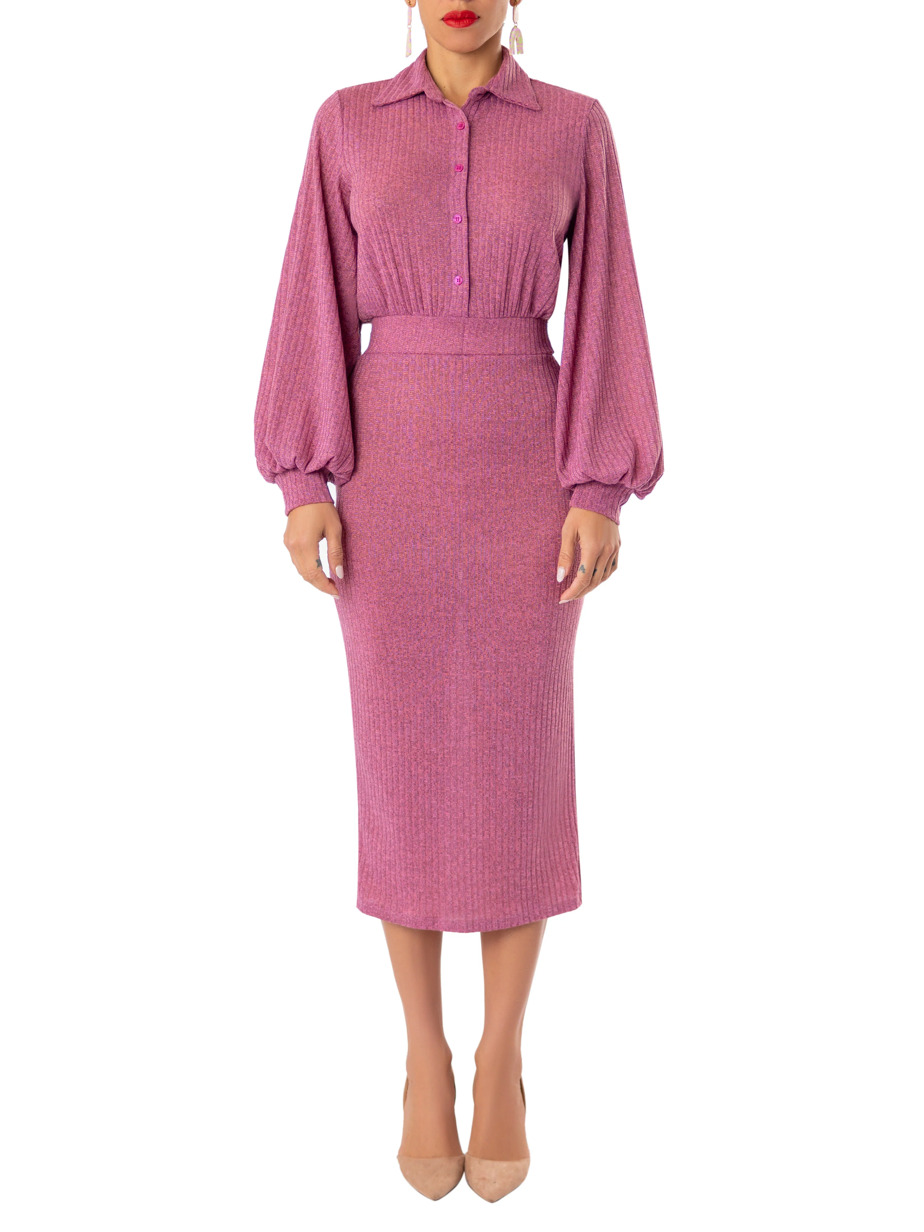 "Ruth" Mauve Pencil Shirtdress - Image 3