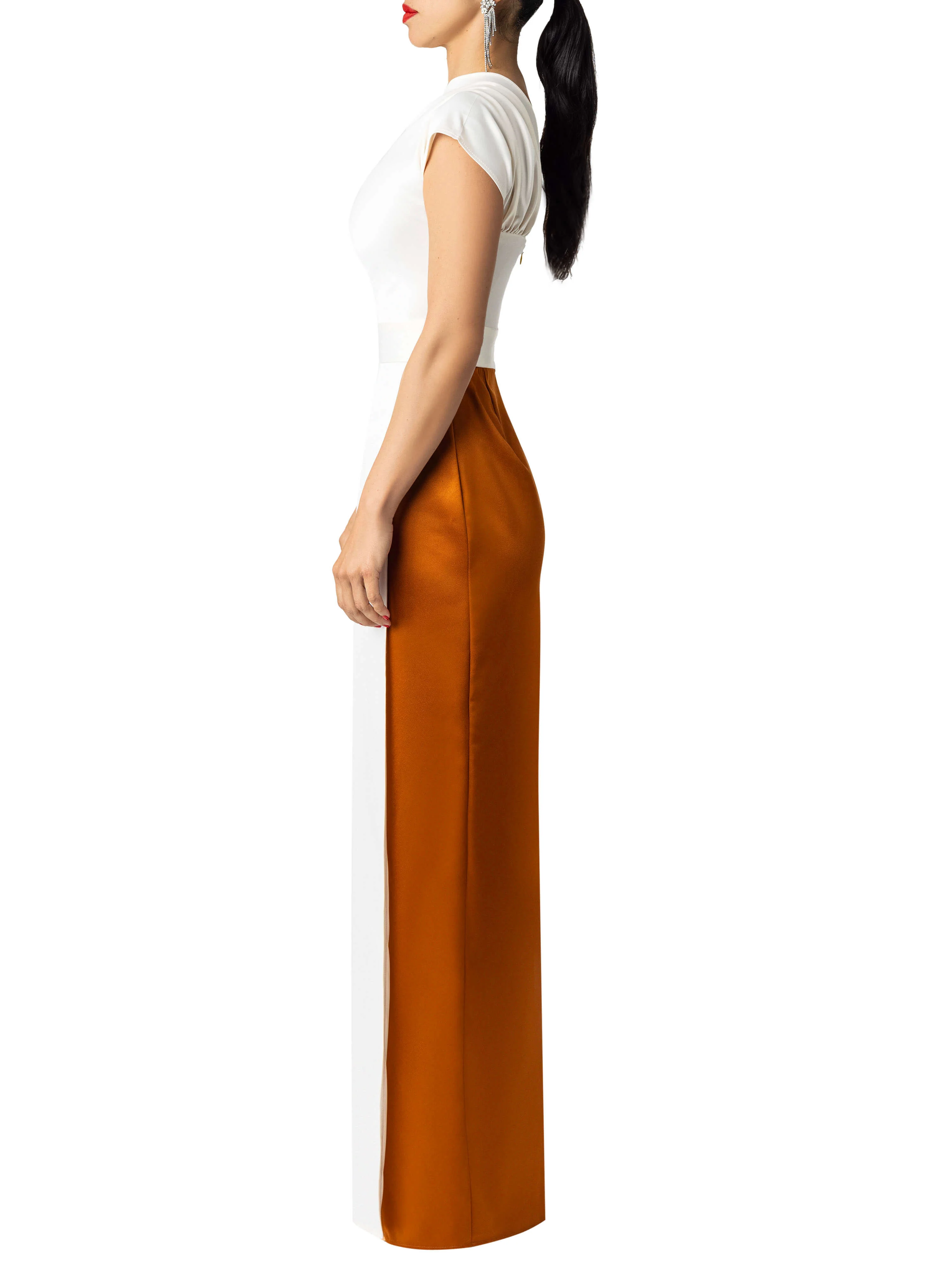 "Sade" Ivory/Cognac One Shoulder Dress - Image 5