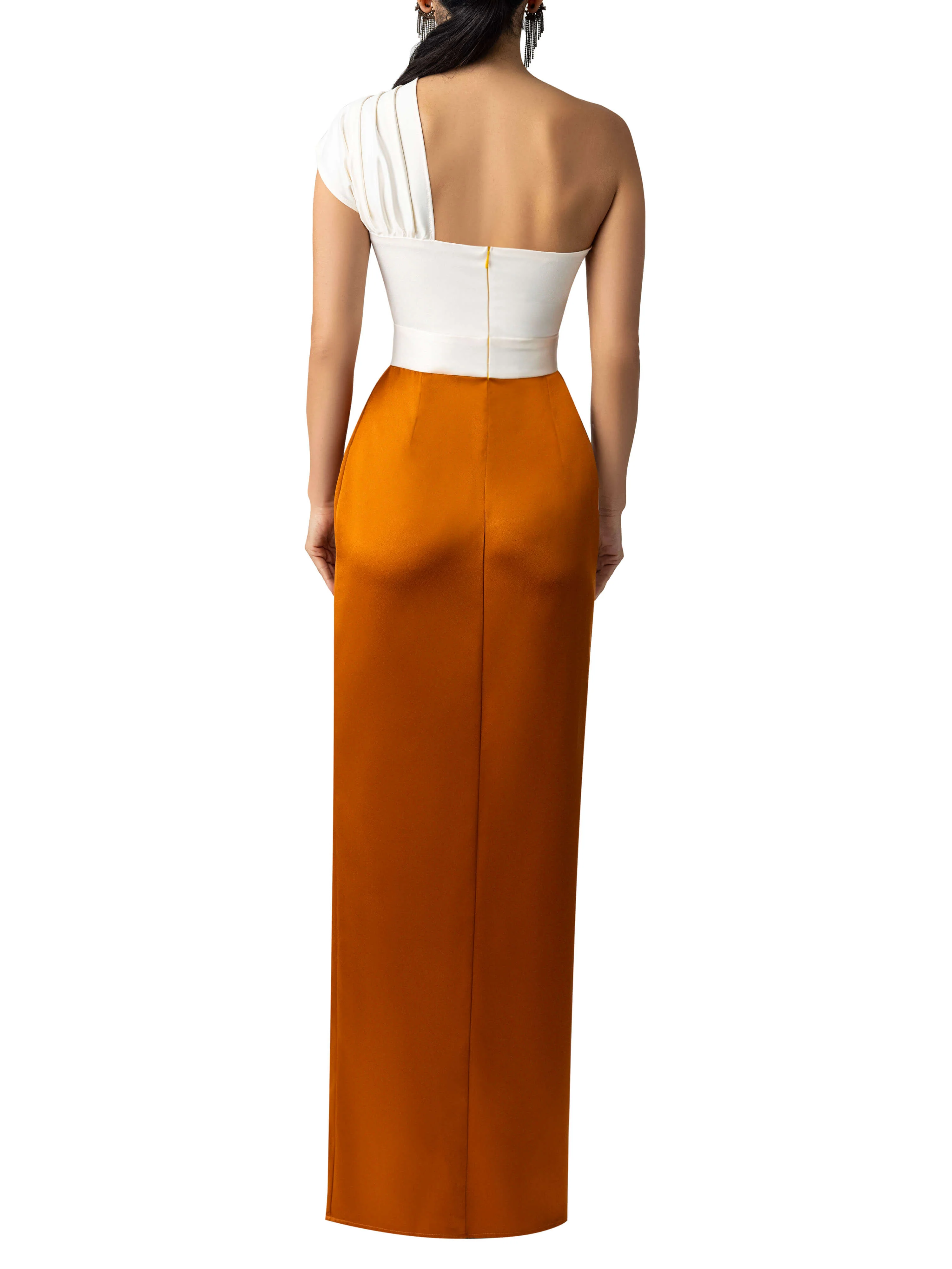 "Sade" Ivory/Cognac One Shoulder Dress - Image 6