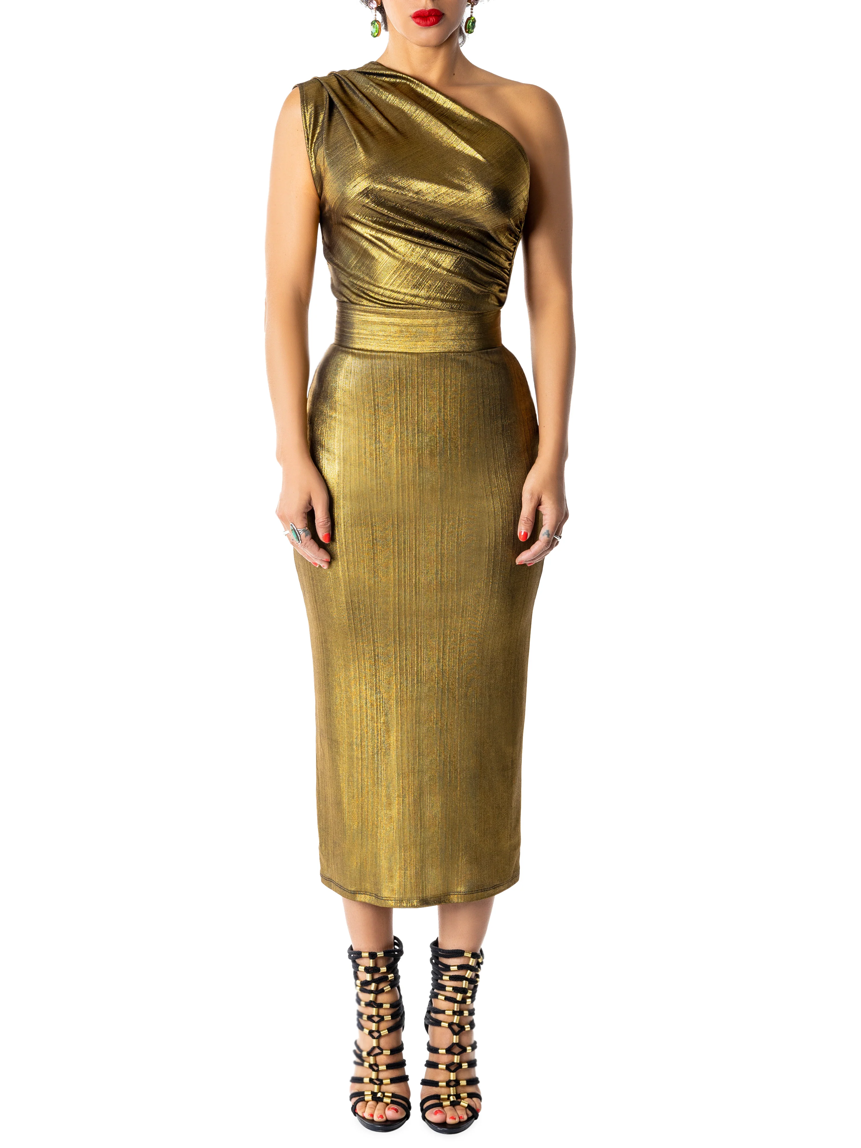 "Saint" Gold One Shoulder Midi - Image 3