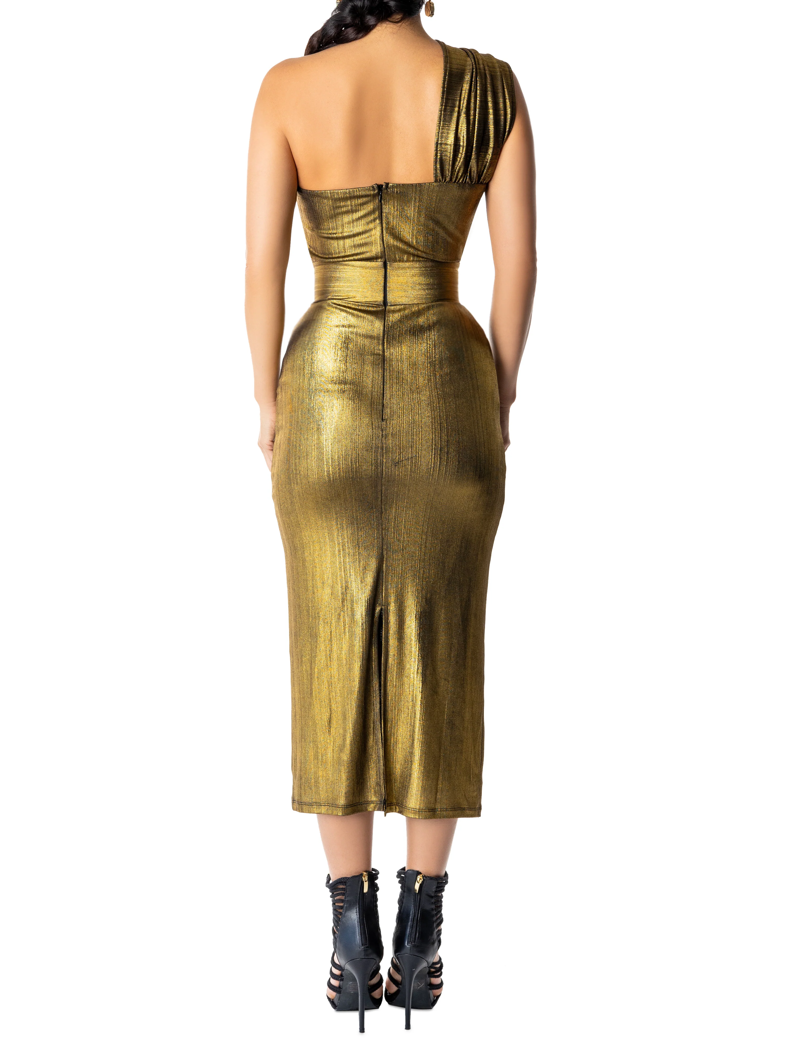 "Saint" Gold One Shoulder Midi - Image 5
