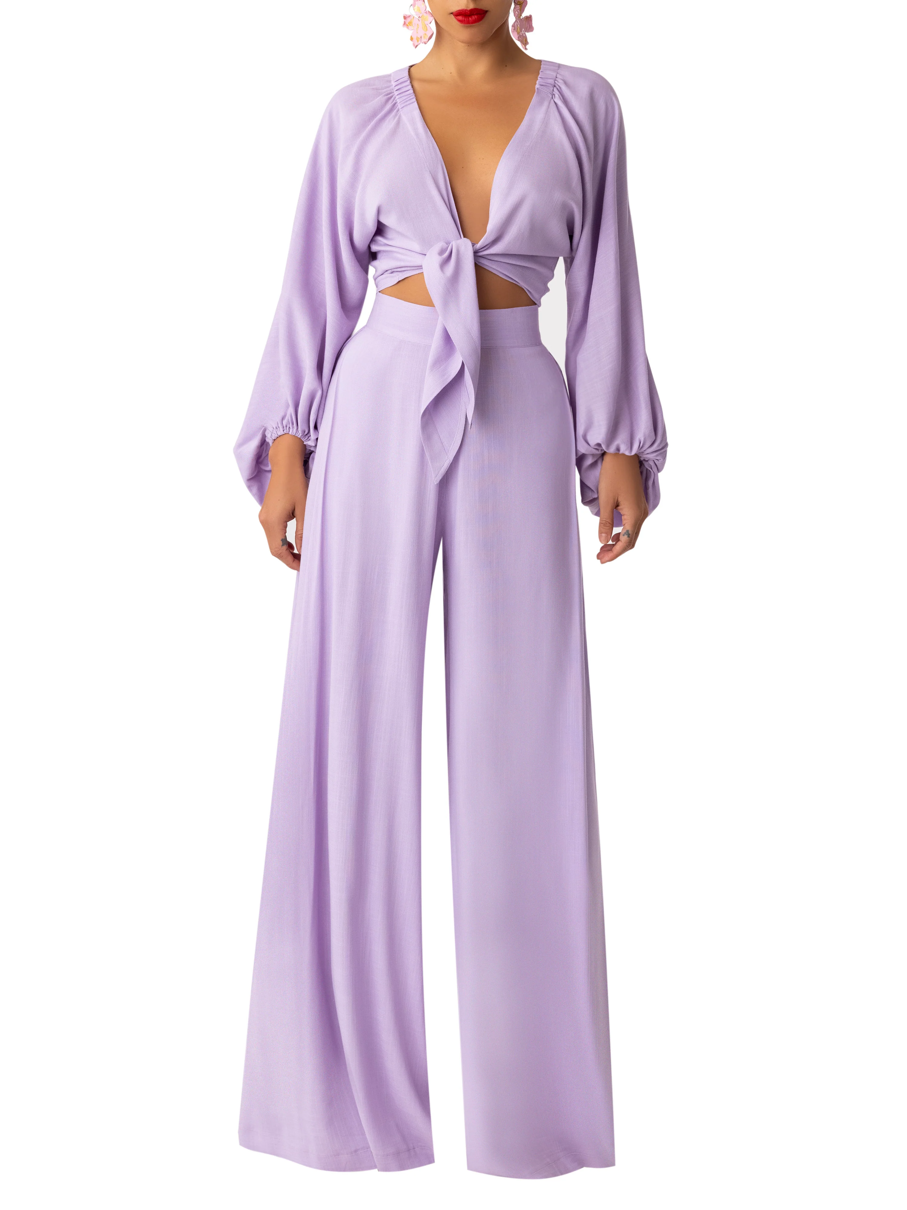 "Salvia" Lilac Wide Leg Pants - Image 3