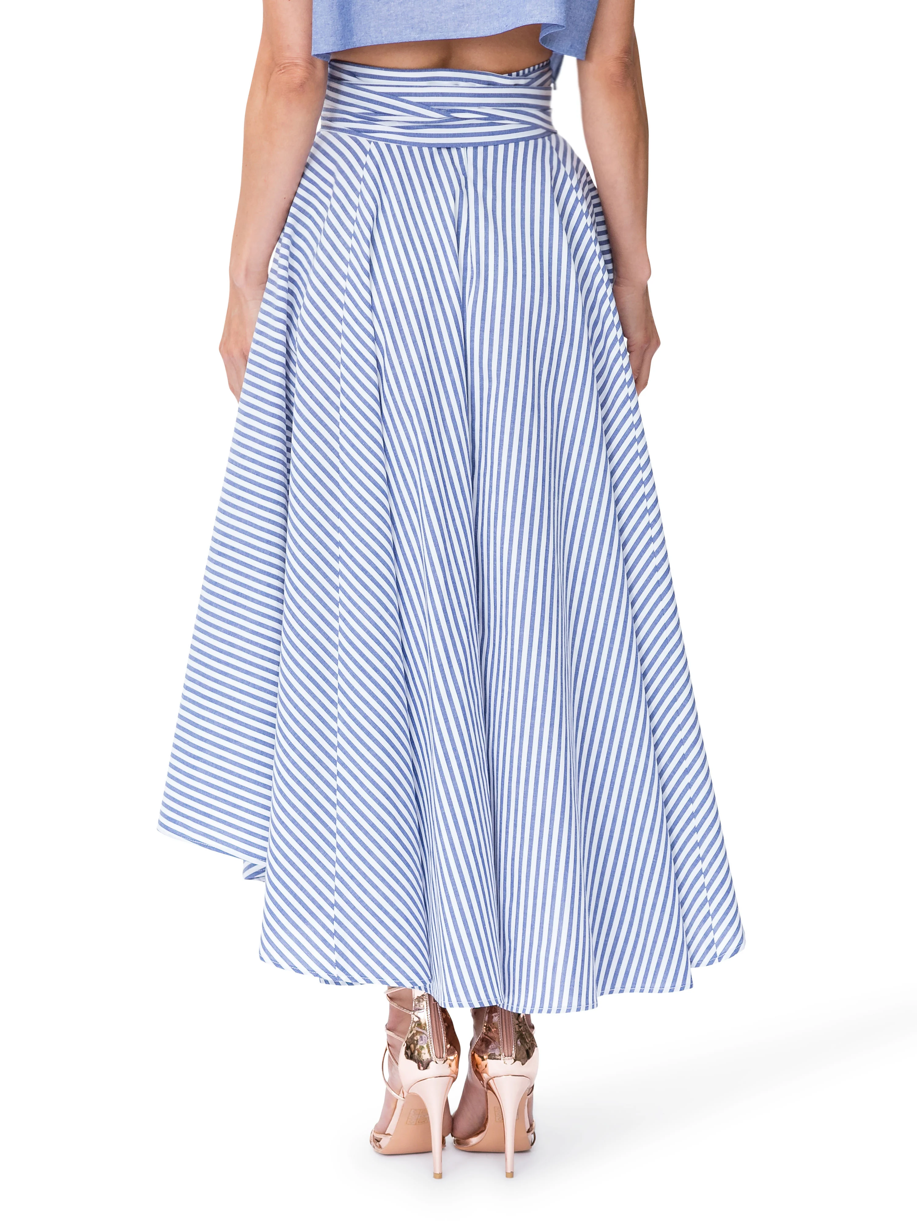 "Santorini" Striped Belted Midi Skirt - Image 6