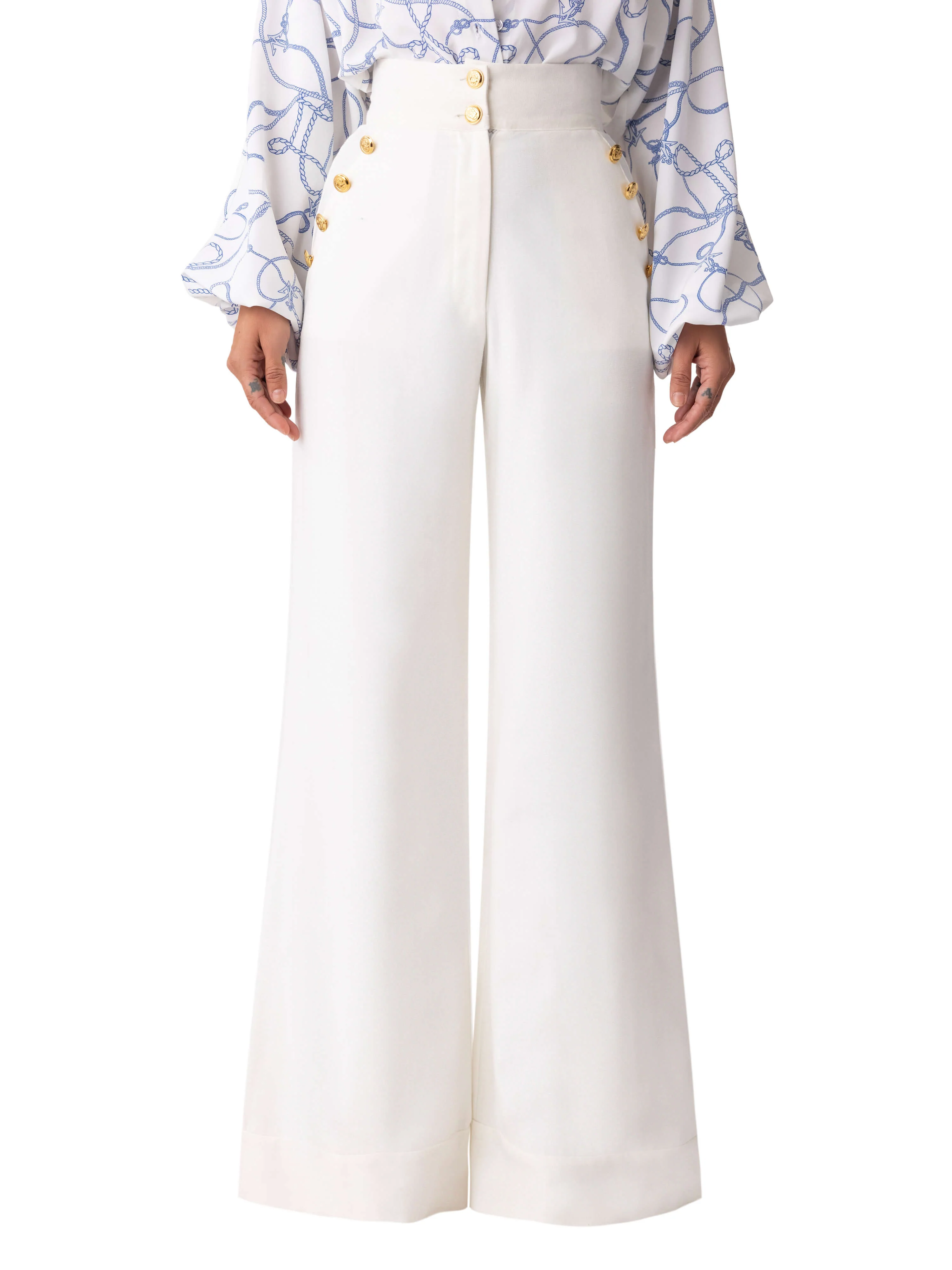 "Sea" Nautical Ivory High Waist Pants - Image 3