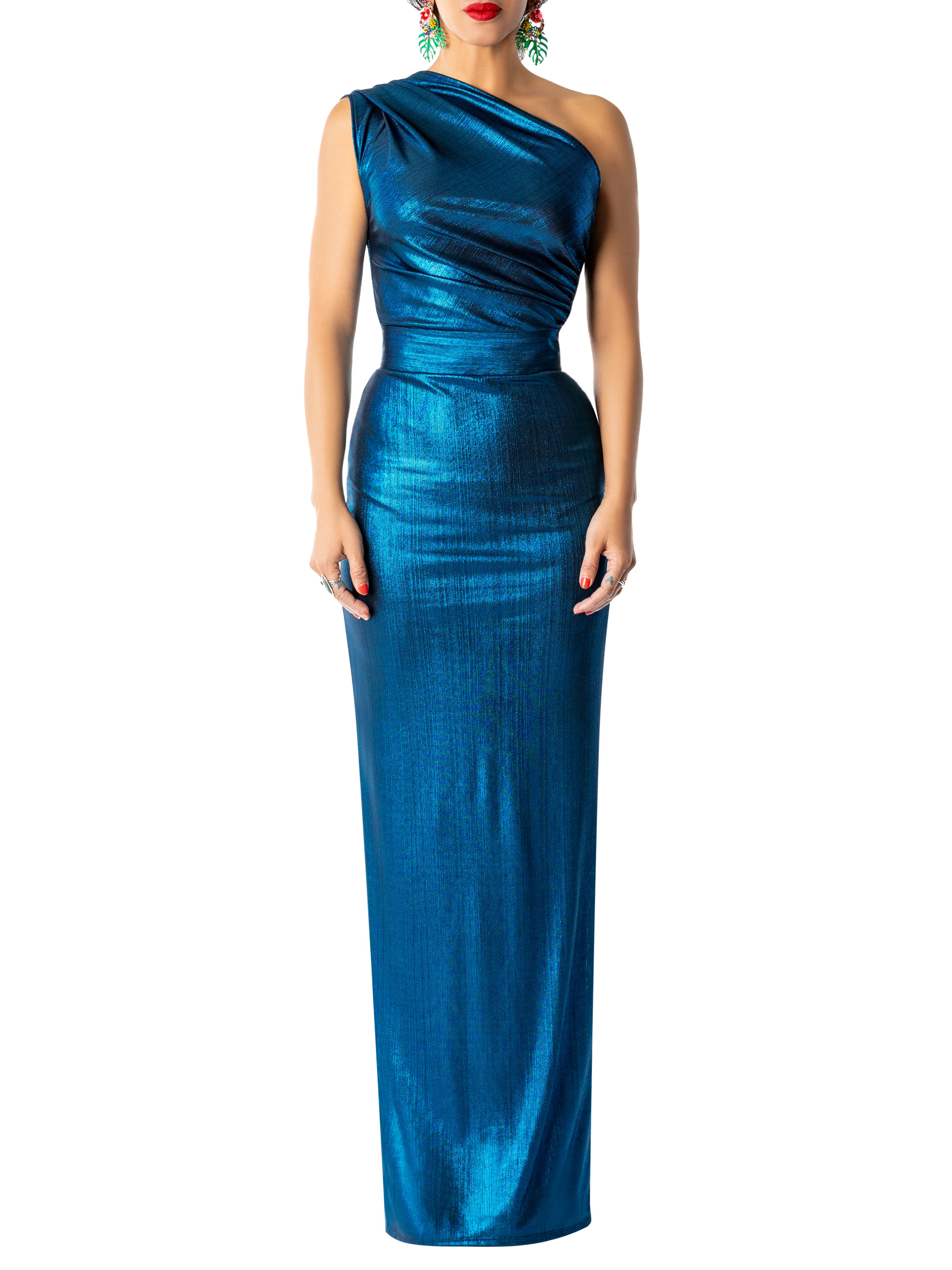 "Seraphina" Blue One Shoulder Maxi Dress - Image 3