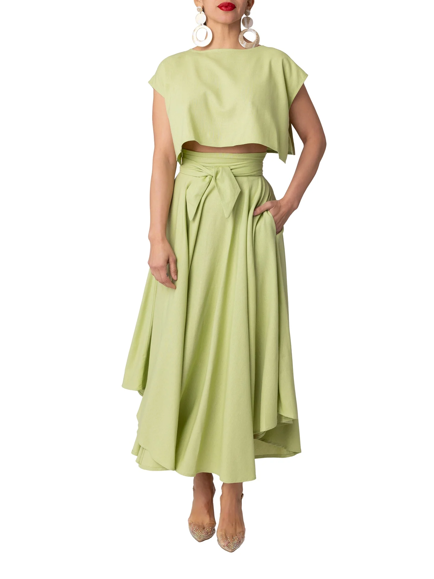 "Seychelles" Sage Belted Midi Skirt - Image 5
