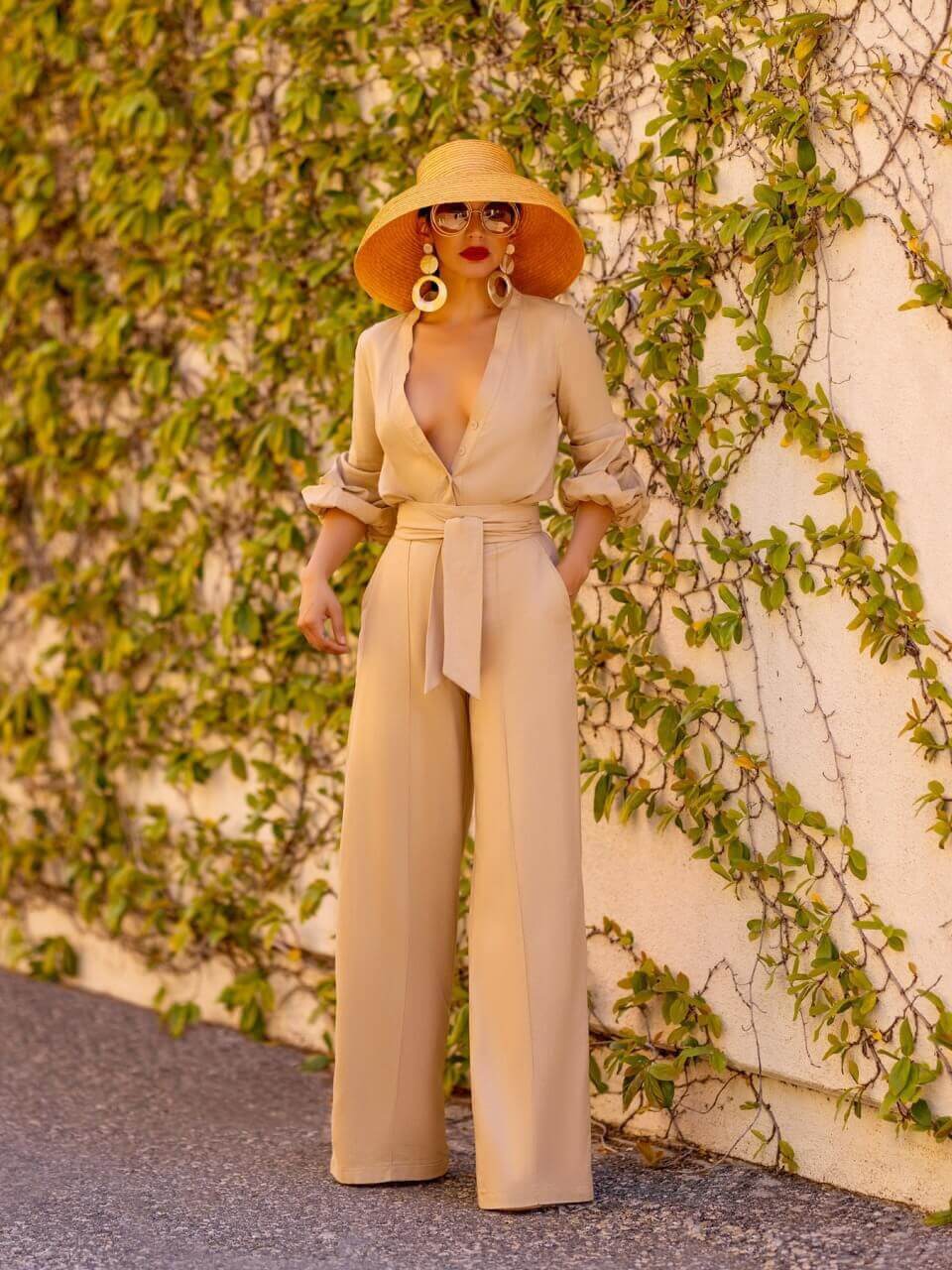 "Sint Maarten" Tan Button-Down Jumpsuit - Image 3