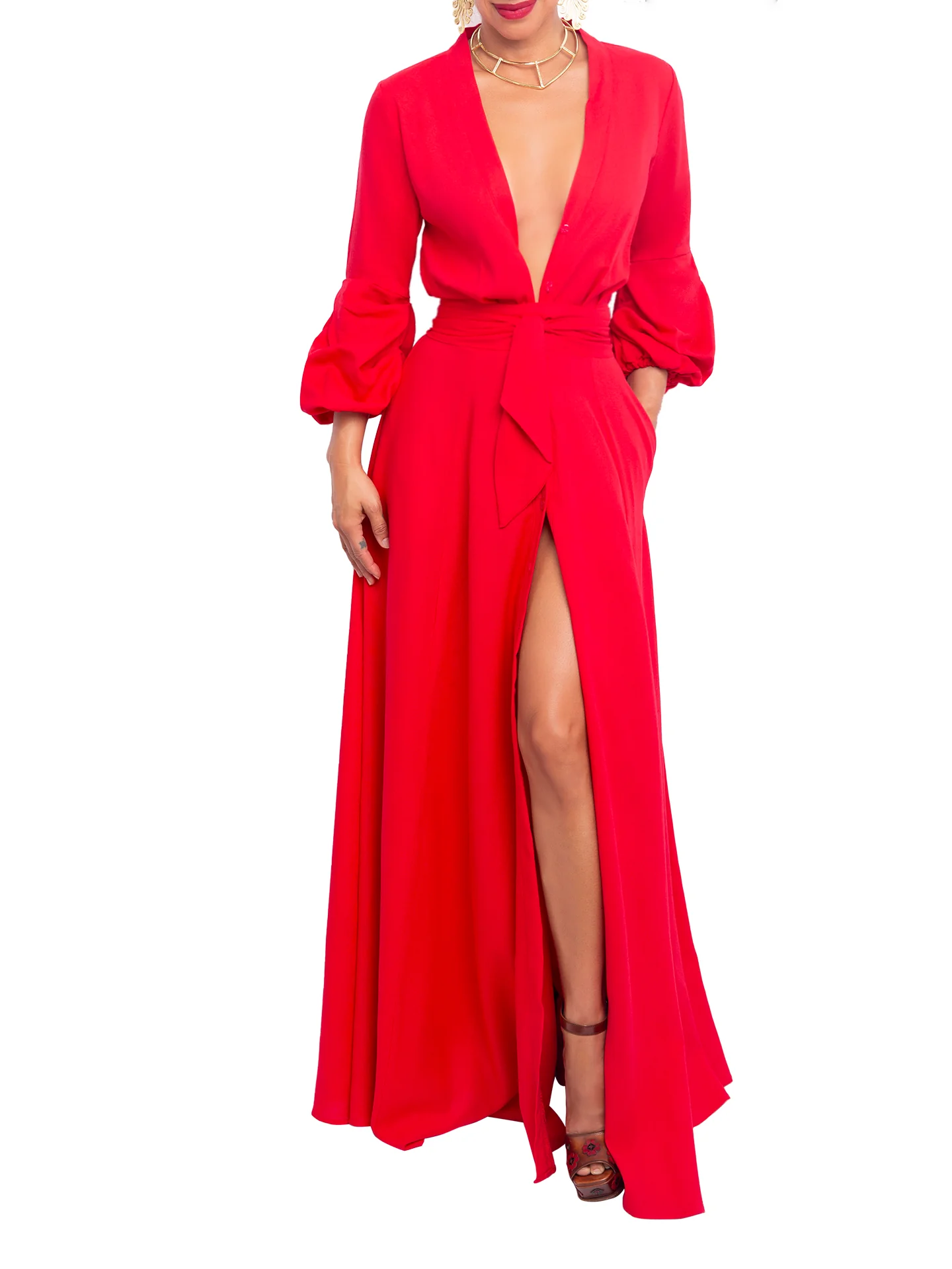 "Skipper - Red" Maxi Button-Down Dress - Image 4