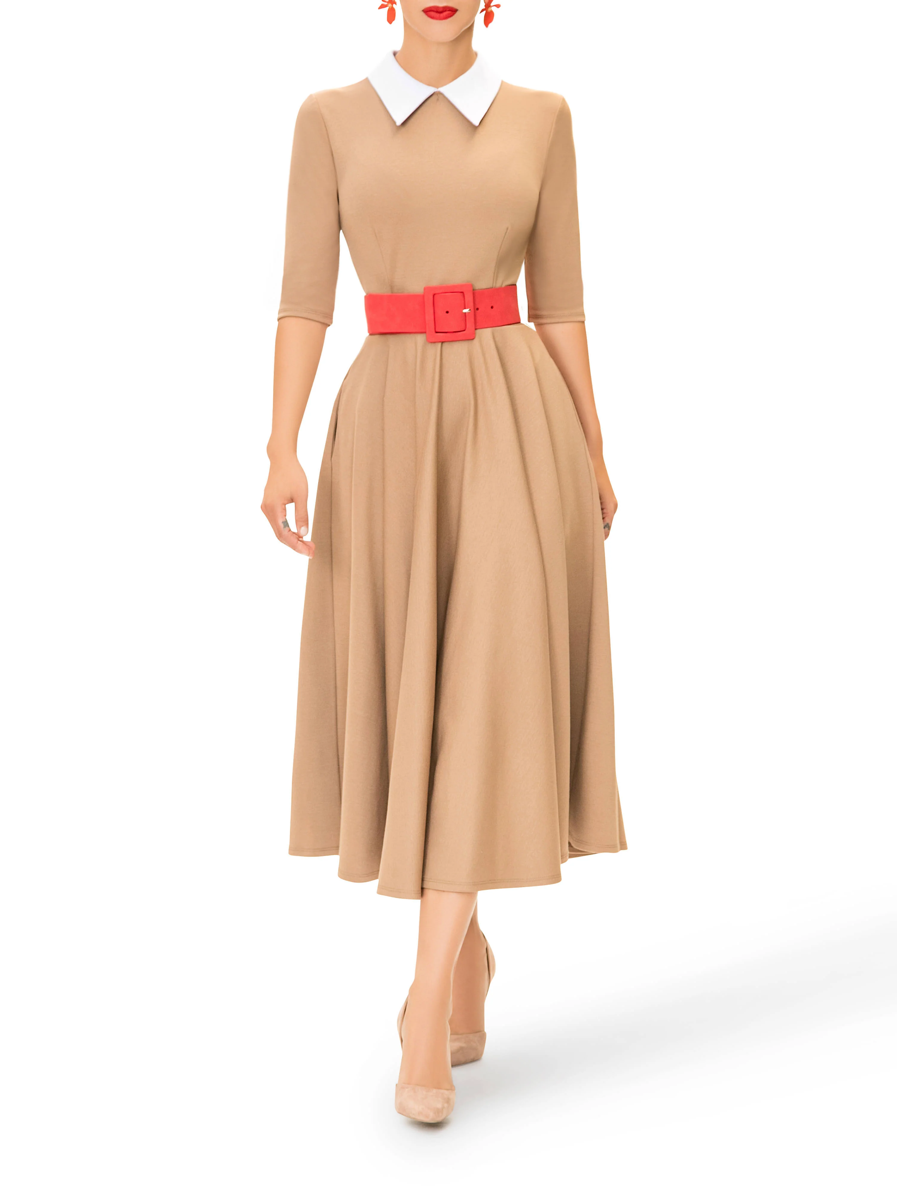 "Sofia" Taupe 50s Midi Dress - Image 2
