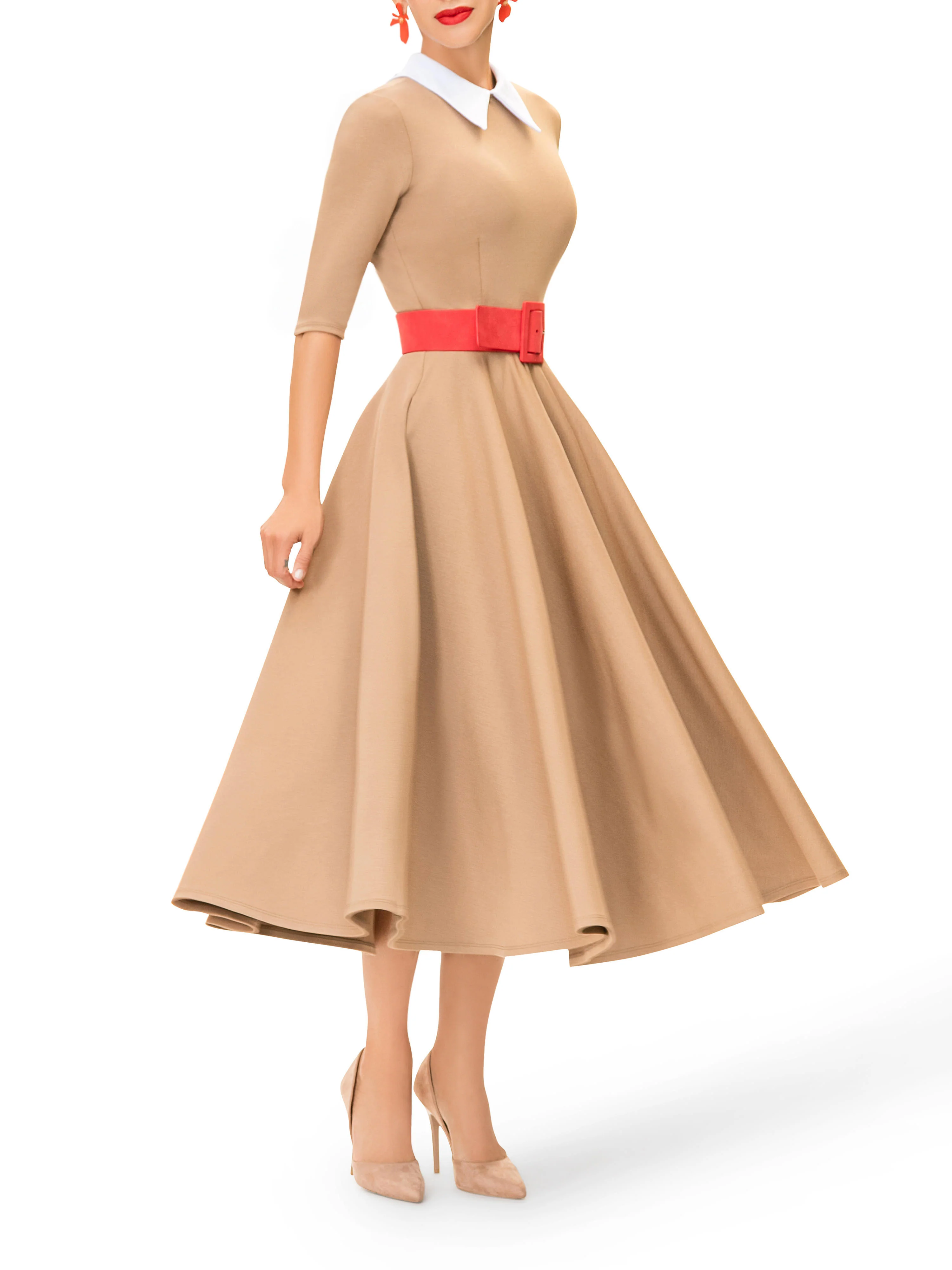 "Sofia" Taupe 50s Midi Dress - Image 3
