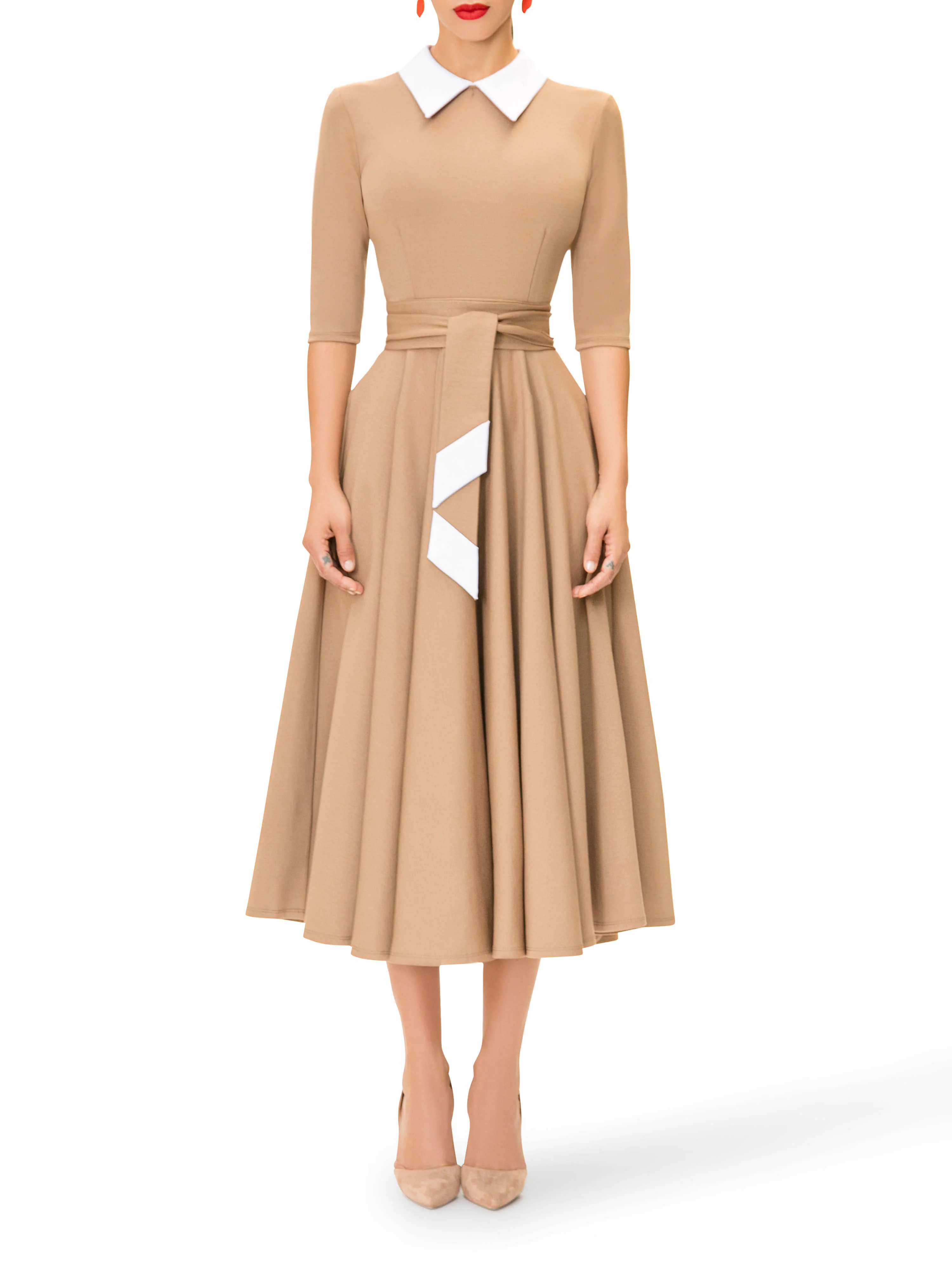 "Sofia" Taupe 50s Midi Dress - Image 5