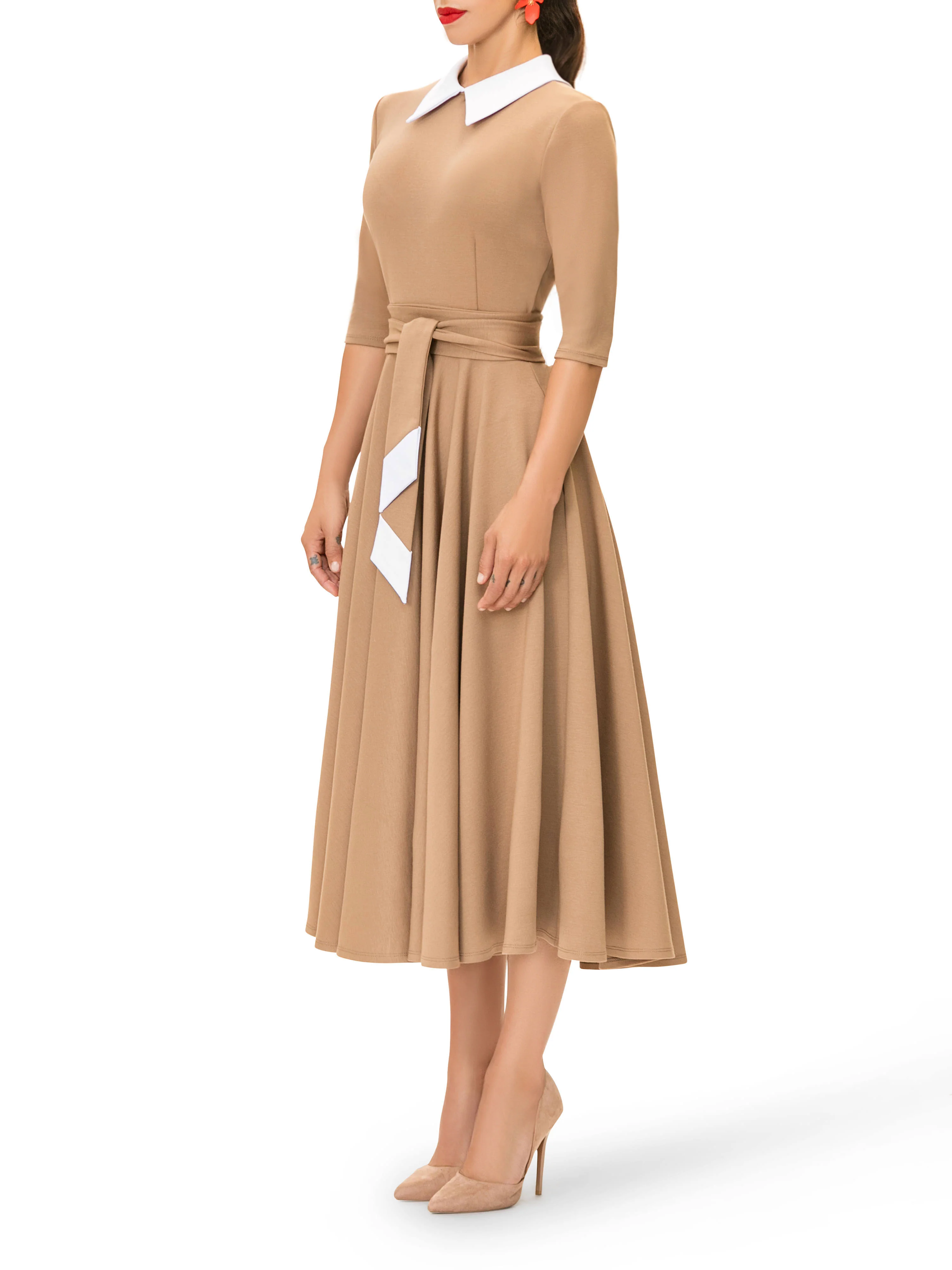 "Sofia" Taupe 50s Midi Dress - Image 6