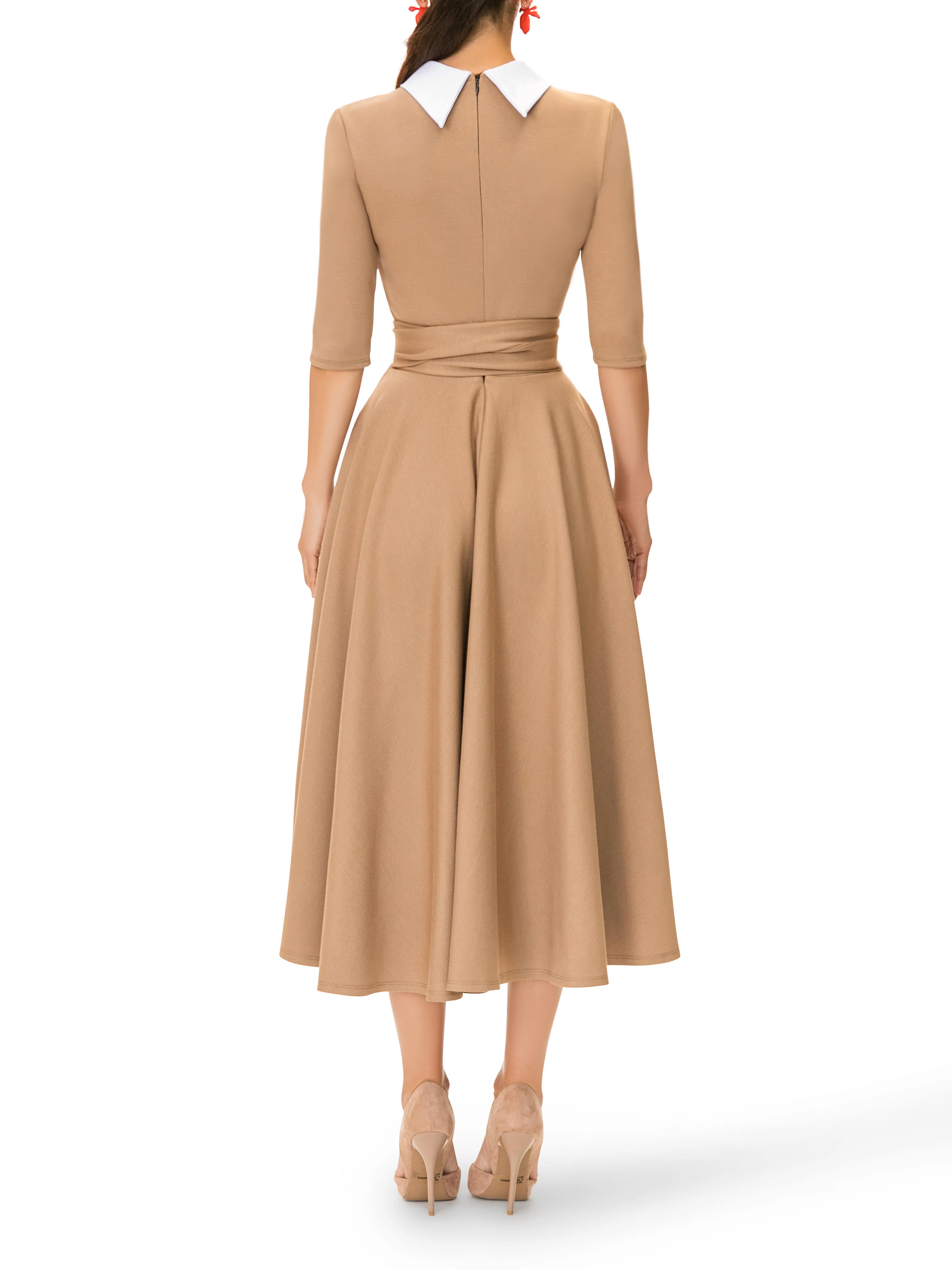 "Sofia" Taupe 50s Midi Dress - Image 7