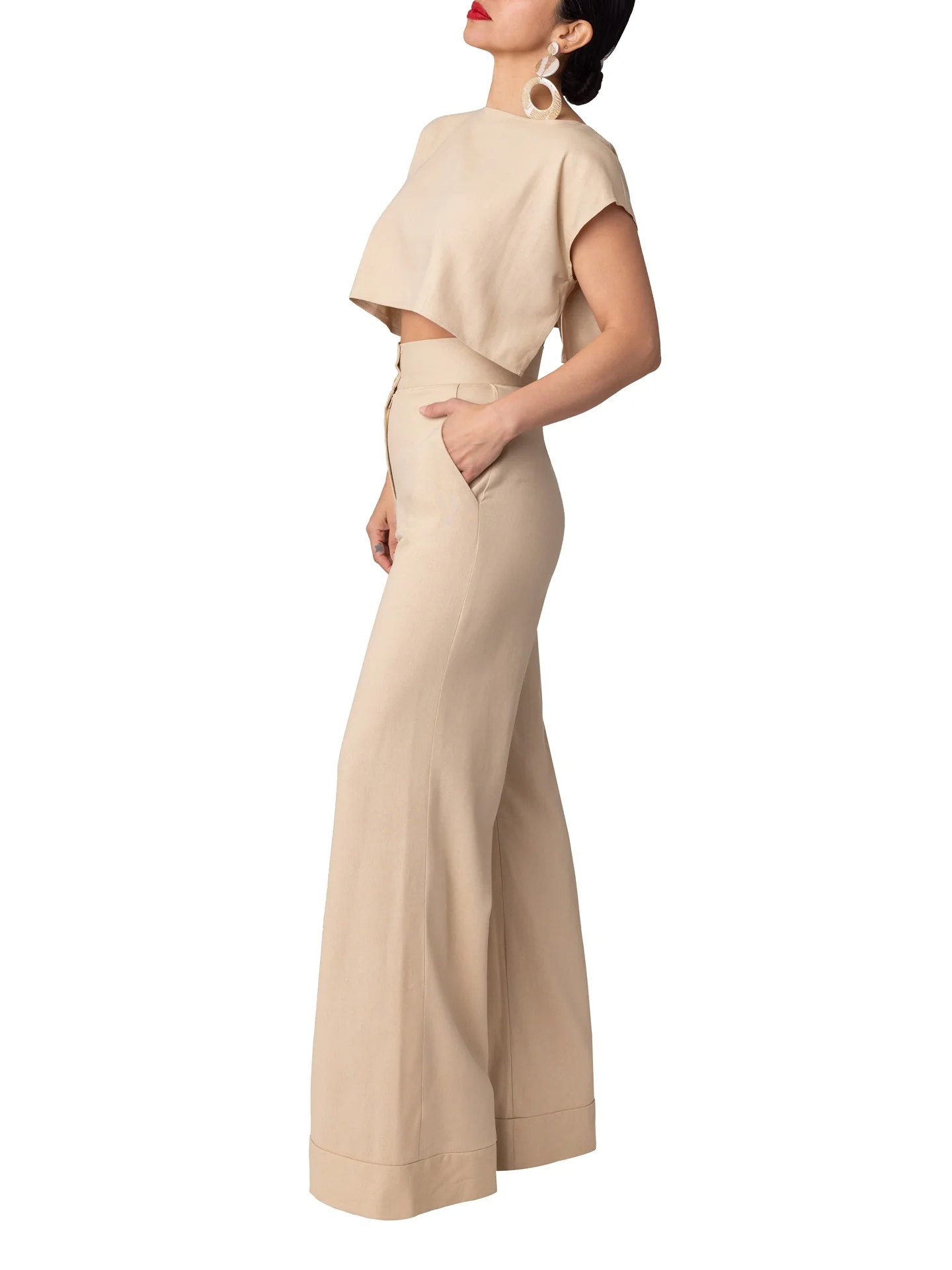 "Sting Ray" Tan High Waist Wide Leg Pants - Image 5