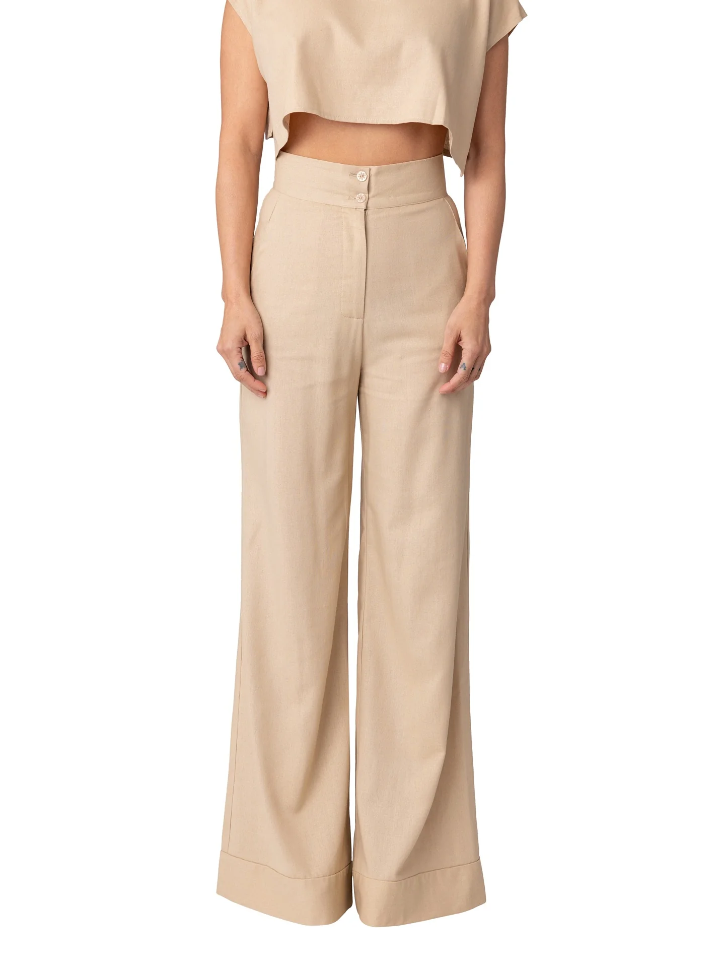 "Sting Ray" Tan High Waist Wide Leg Pants - Image 6